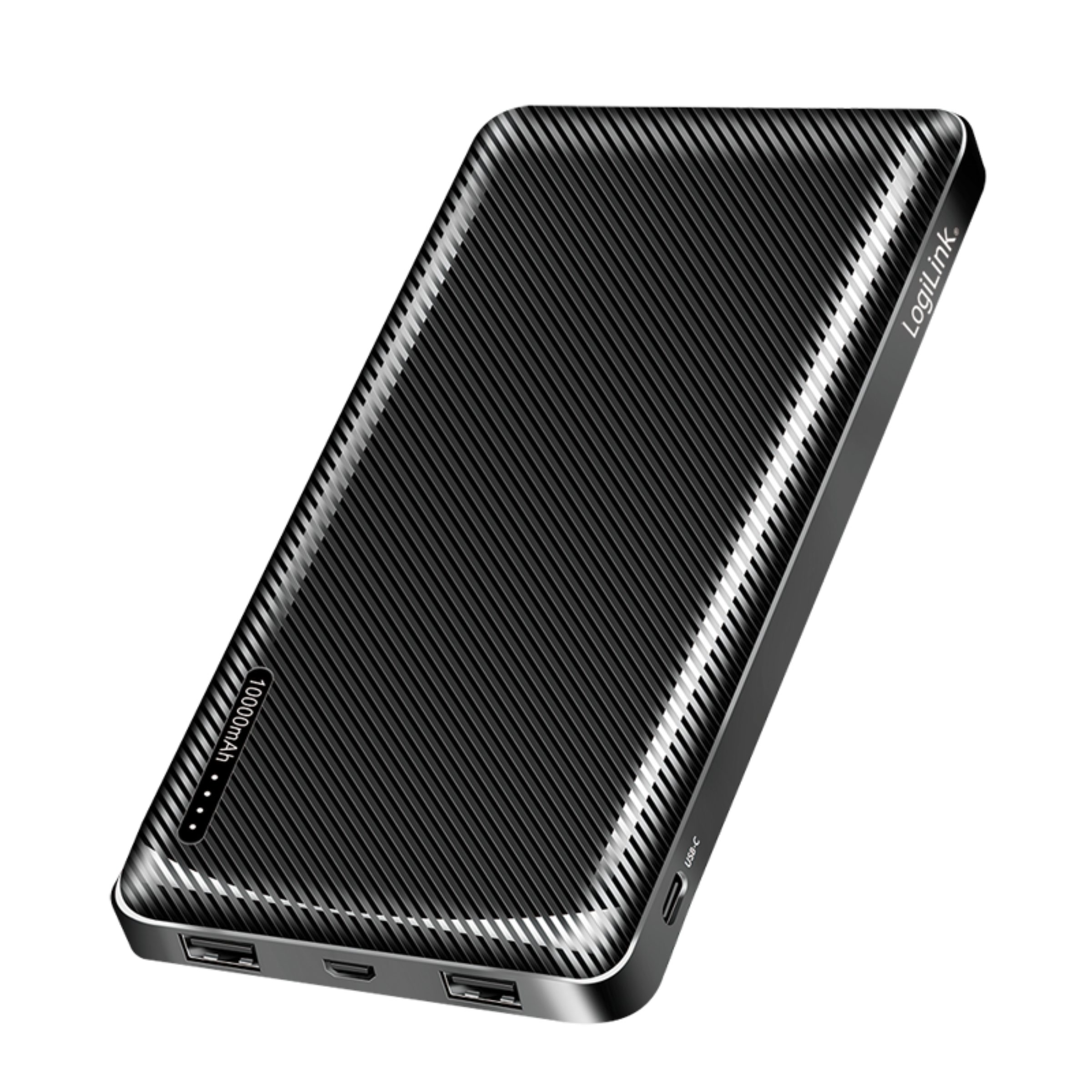 LogiLink Powerbank 10000mAh USB C 3 Geräte LED Ladeanzeige Powerbank Powerbank mit USB Anschlüssen 10000 mAh (5 V), 10000mAh USB C LED Anzeige 3 Geräte gleichzeitig kompakt