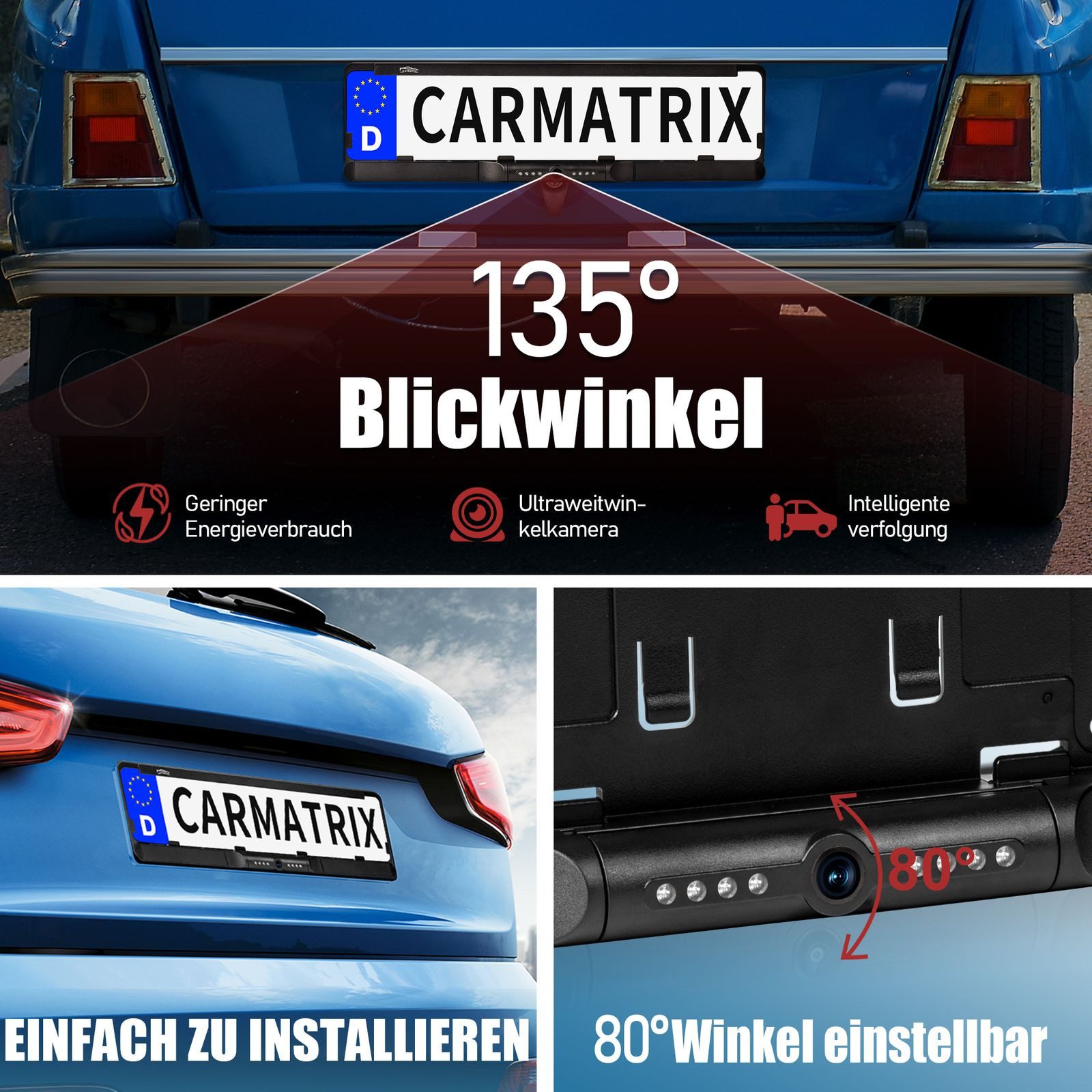 CARMATRIX D43 WLAN KI Rückfahrkamera Personenerkennung Kennzeichenhalter APP Rückfahrkamera (Auto WLAN Funk Rückfahrsystem im Nummernschild Kennzeichenhalter, R – Bild 4 von 5