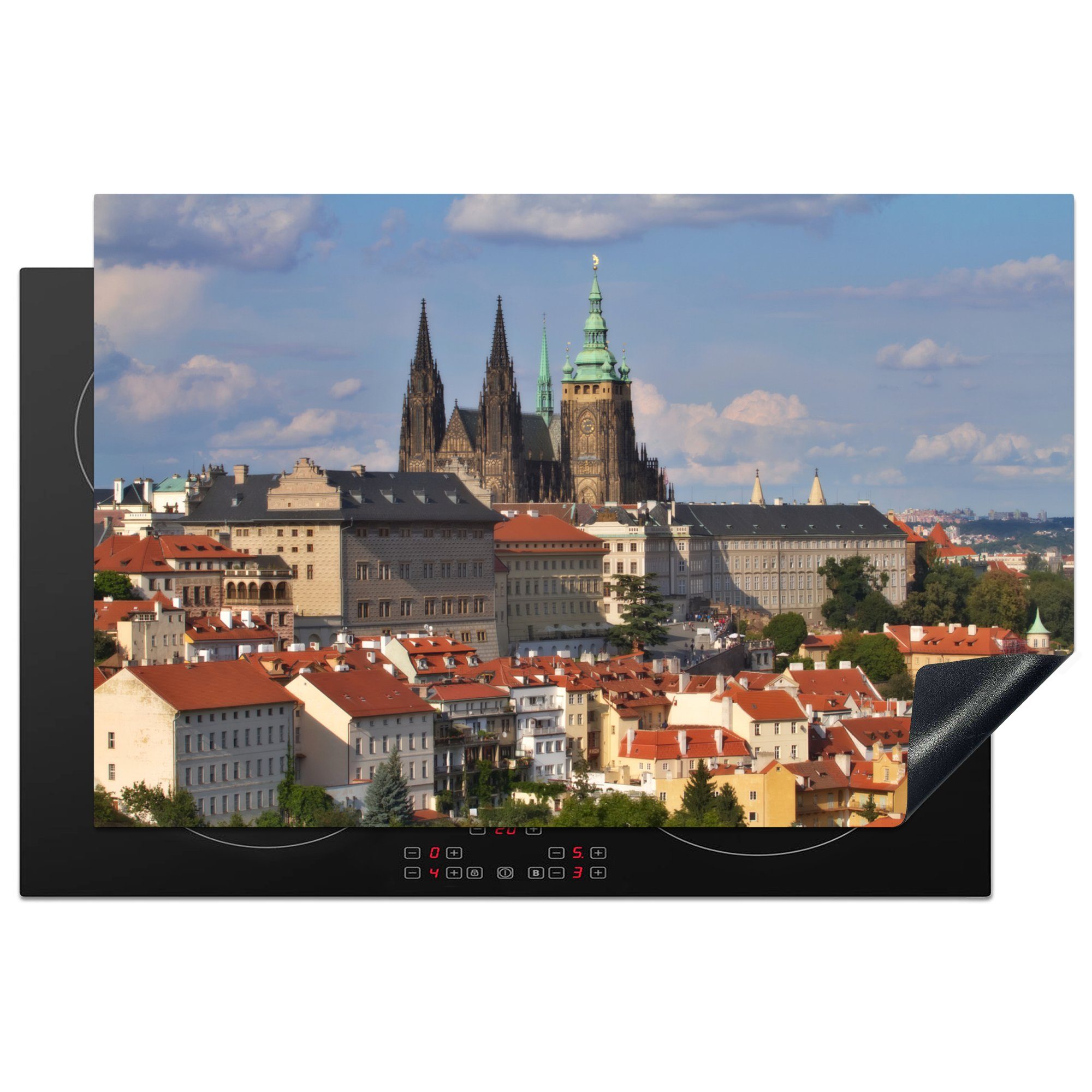 tlg), Kathedrale die Herdblende-/Abdeckplatte Prag cm, 81x52 - Schutz küche, Vinyl, Stadt, Induktionskochfeld (1 für MuchoWow - Ceranfeldabdeckung