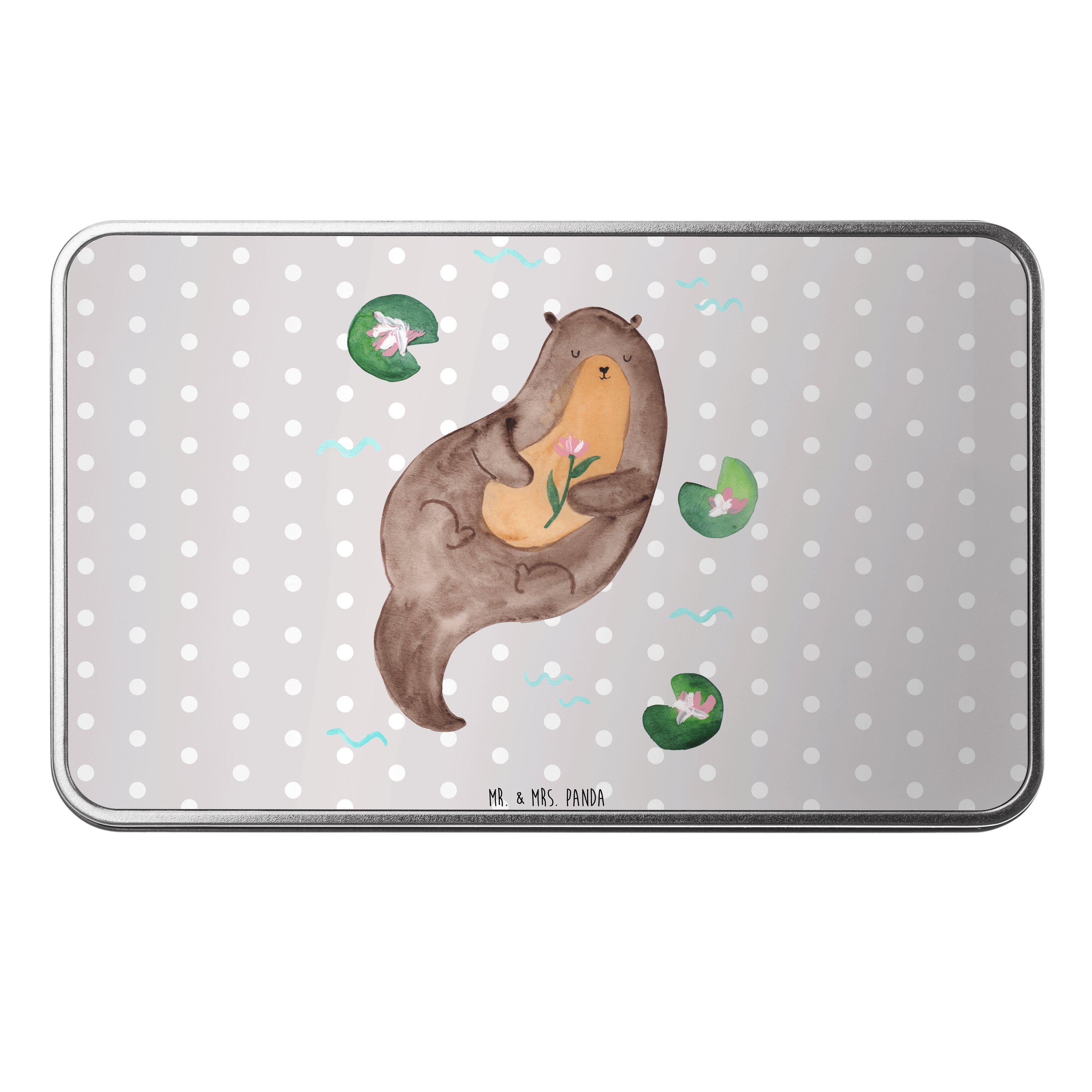 Mr. & Mrs. Panda Dose Otter mit Seerose - Grau Pastell - Geschenk, Fischotter, Metalldose, (1 St)