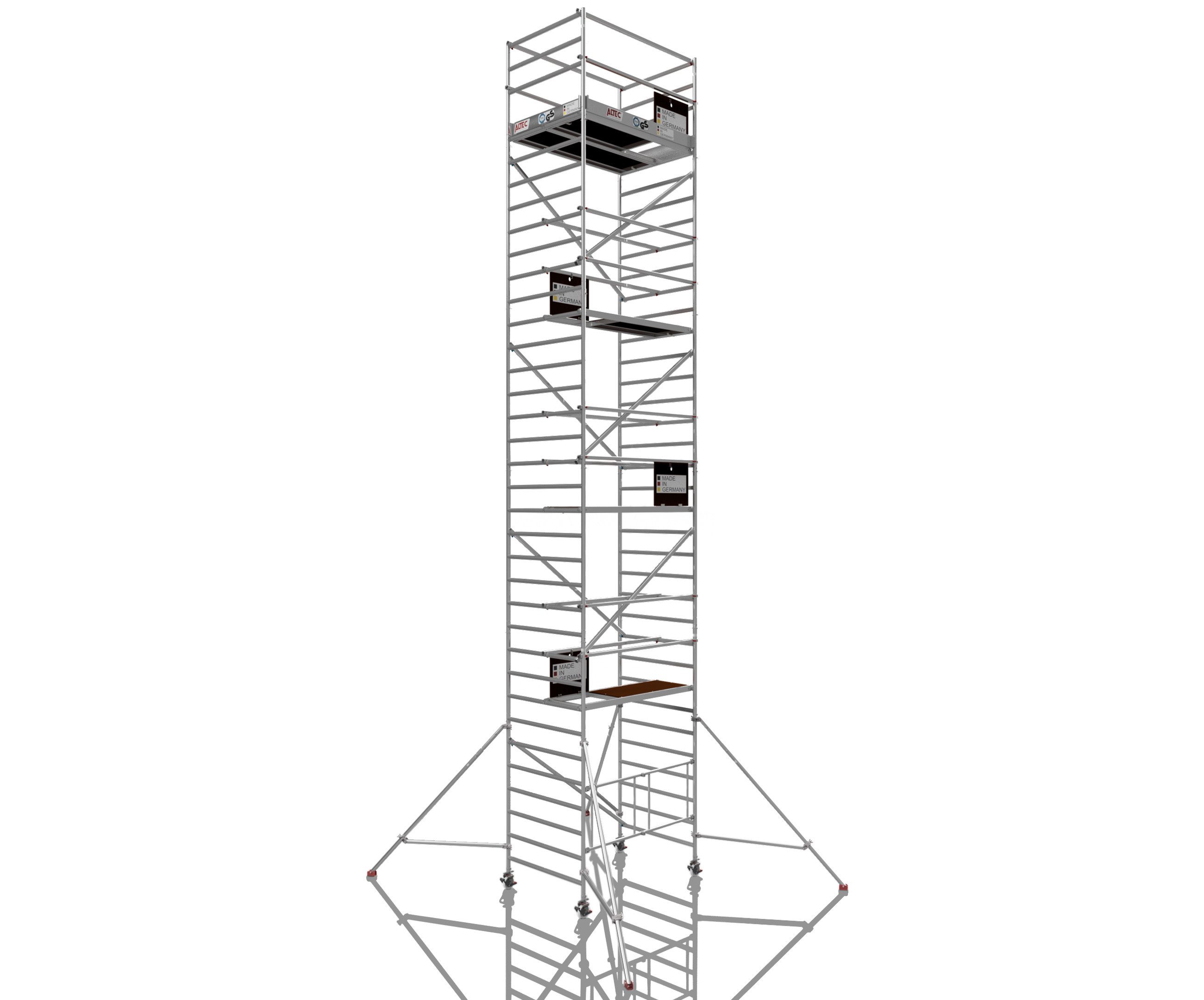 ALTEC Aluminium Klappgerüst AluKlik® XXL, 135cm breit, mit Ø150mm Rollen, höhenverstellbar, maximale Arbeitshöhe 14 Meter