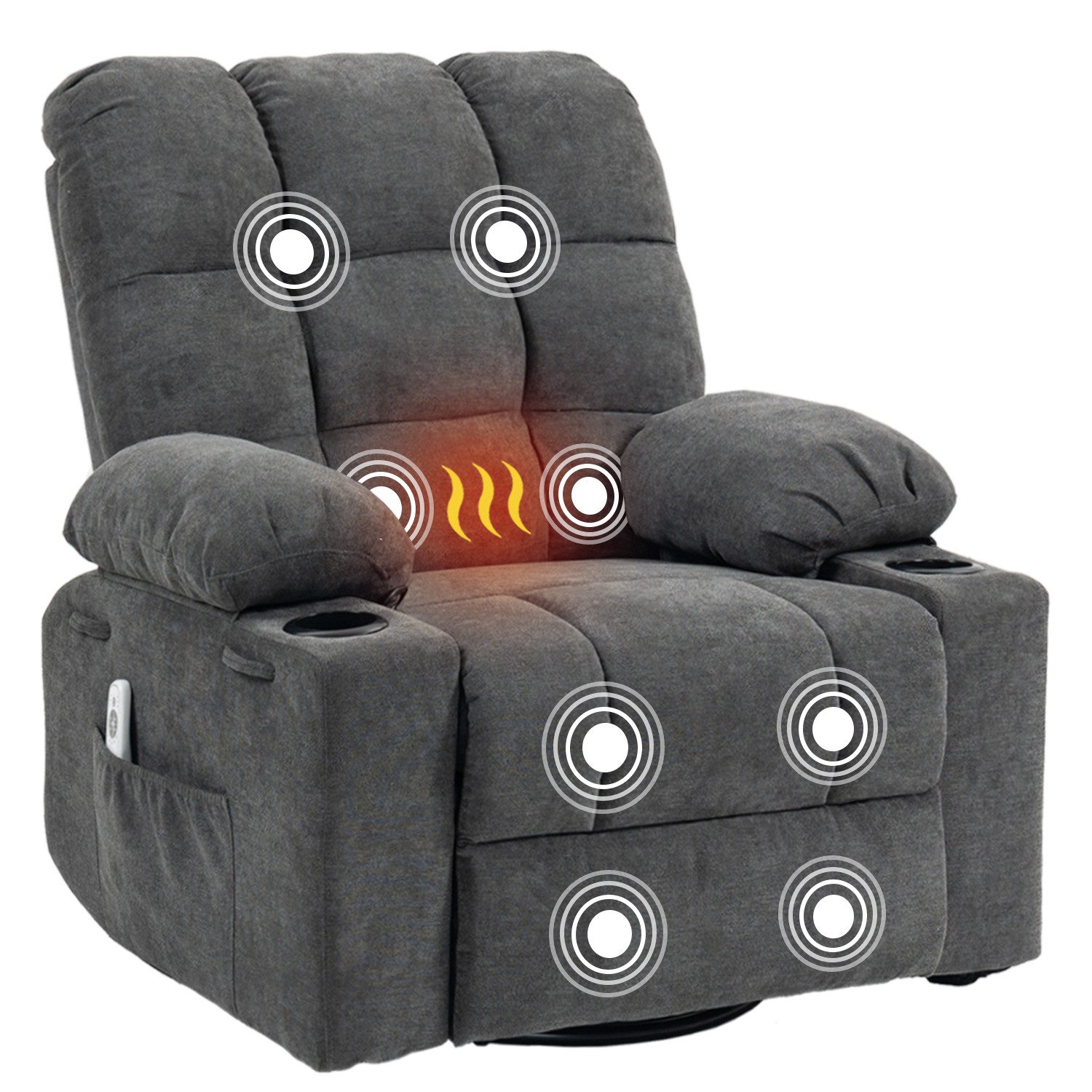 BRTHORY Relaxsessel Massagesessel mit 8-Punkt-Vibration & Wärme – 360° Drehung (1-St), Wipp- & Liegefunktion, Bequemer Relaxsessel aus Chenille