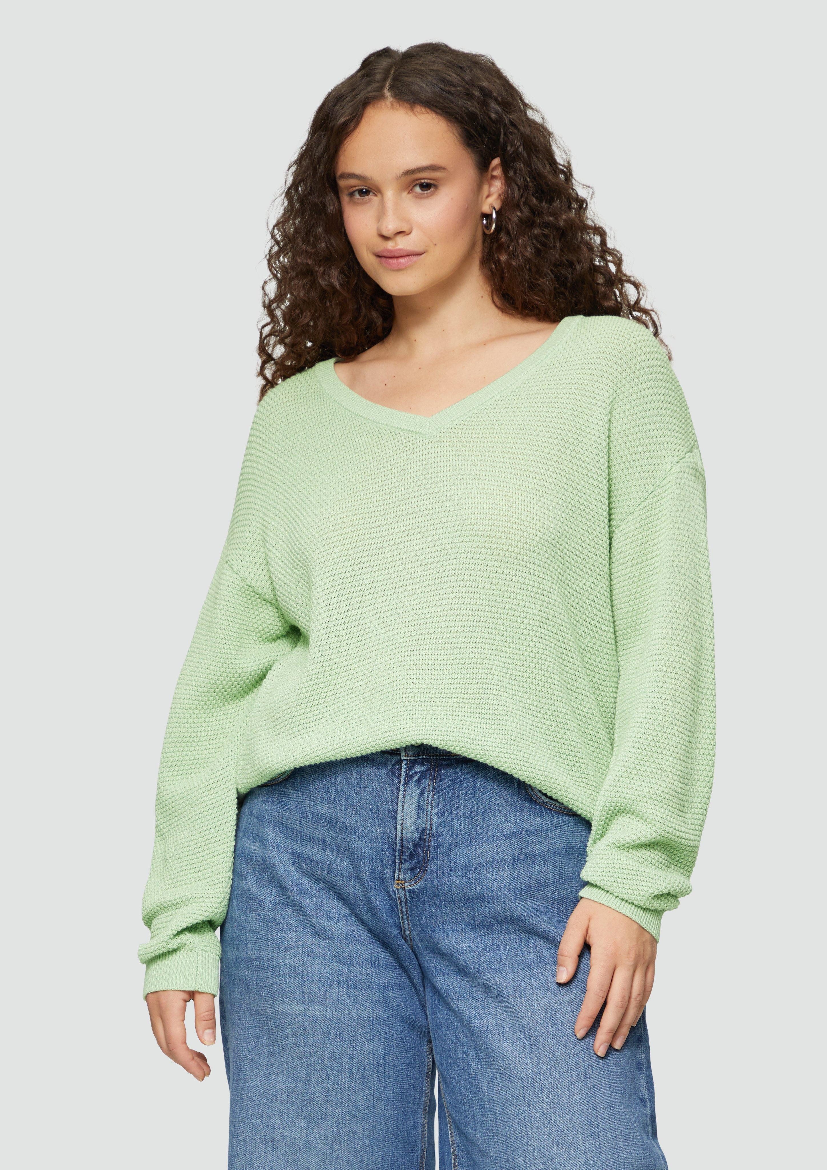 Strickpullover Pullover mit Strukturmuster und V-Ausschnitt