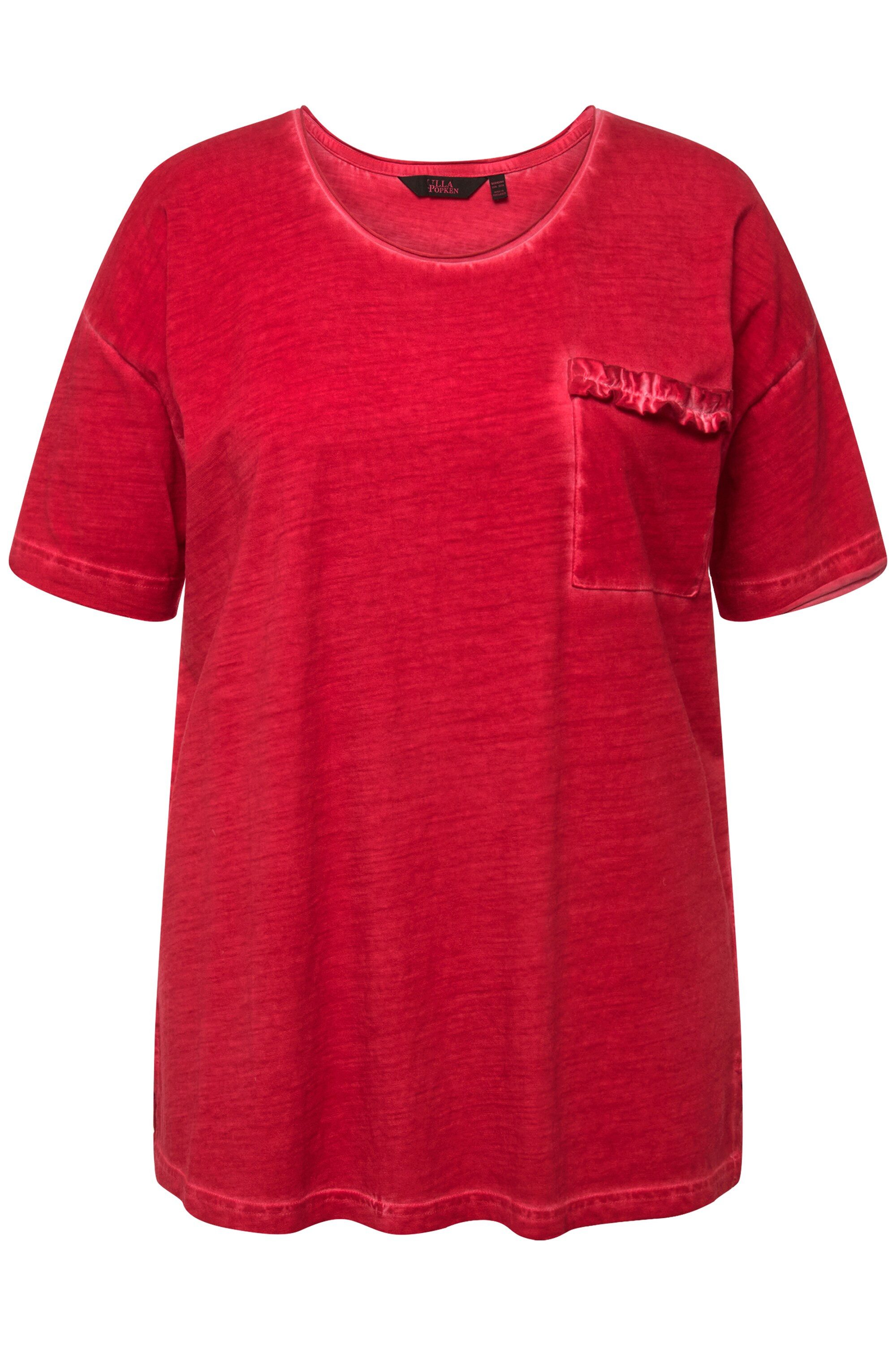 Ulla Popken T-Shirt T-Shirt oversized Rüschen-Brusttasche Halbarm günstig online kaufen