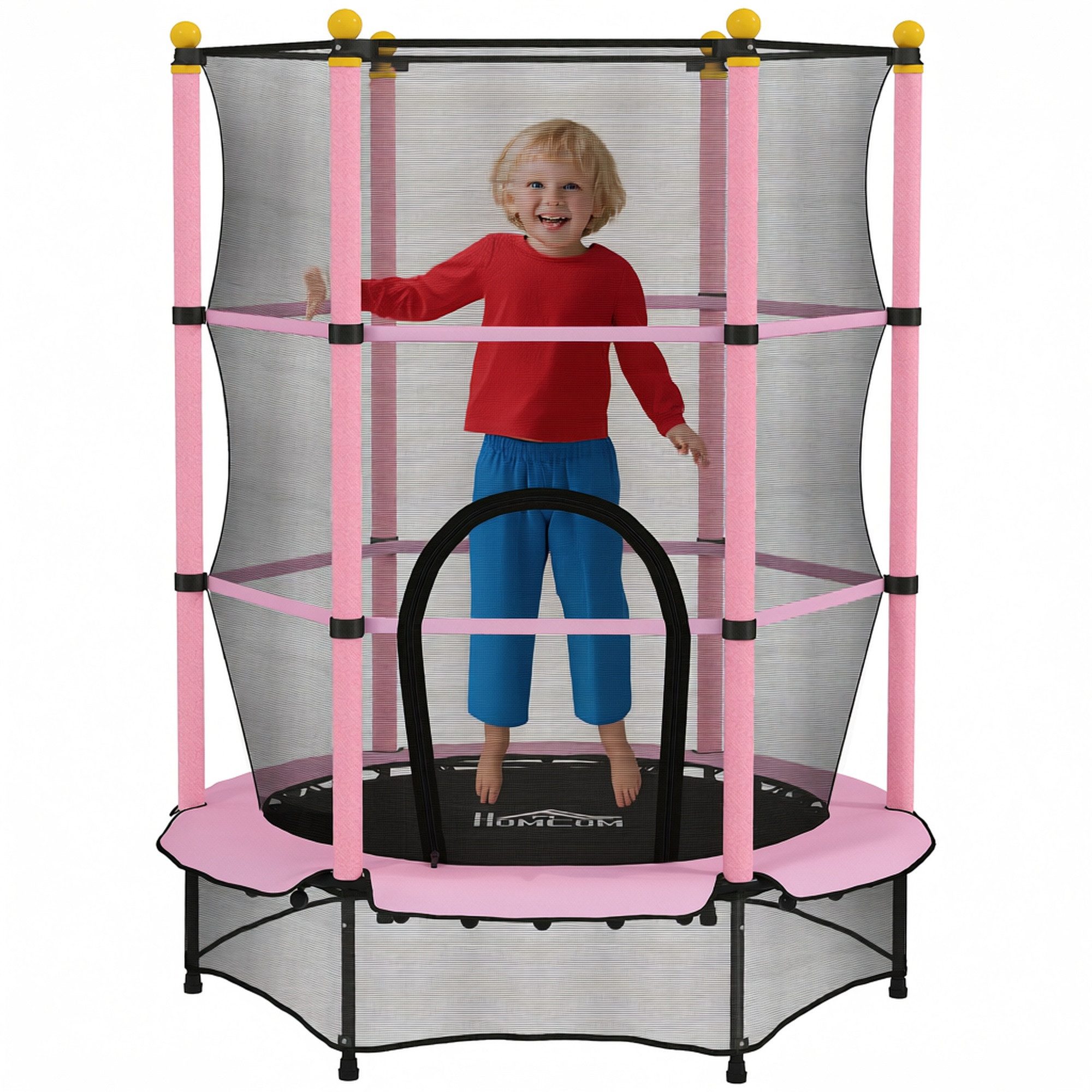HOMCOM Kindertrampolin Trampolin Outdoor mit Sicherheitsnetz, Randabdeckung, Ø 140 cm, (Indoor Trampolin, 1 tlg., Trampolin), für Kinder 3-10 Jahre, bis 50 kg belastbar, Rosa