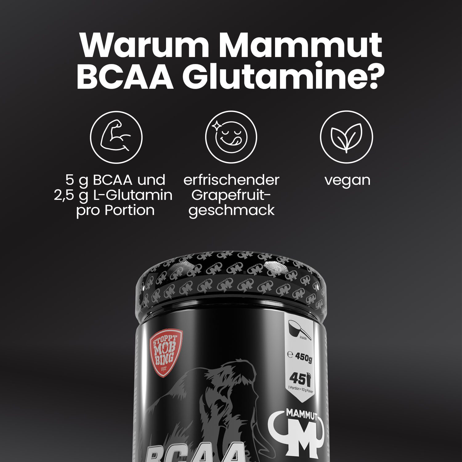 Mammut Nutrition BCAA Glutamine Powder - Grapefruit - 450 g Dose Pulver, 450 g