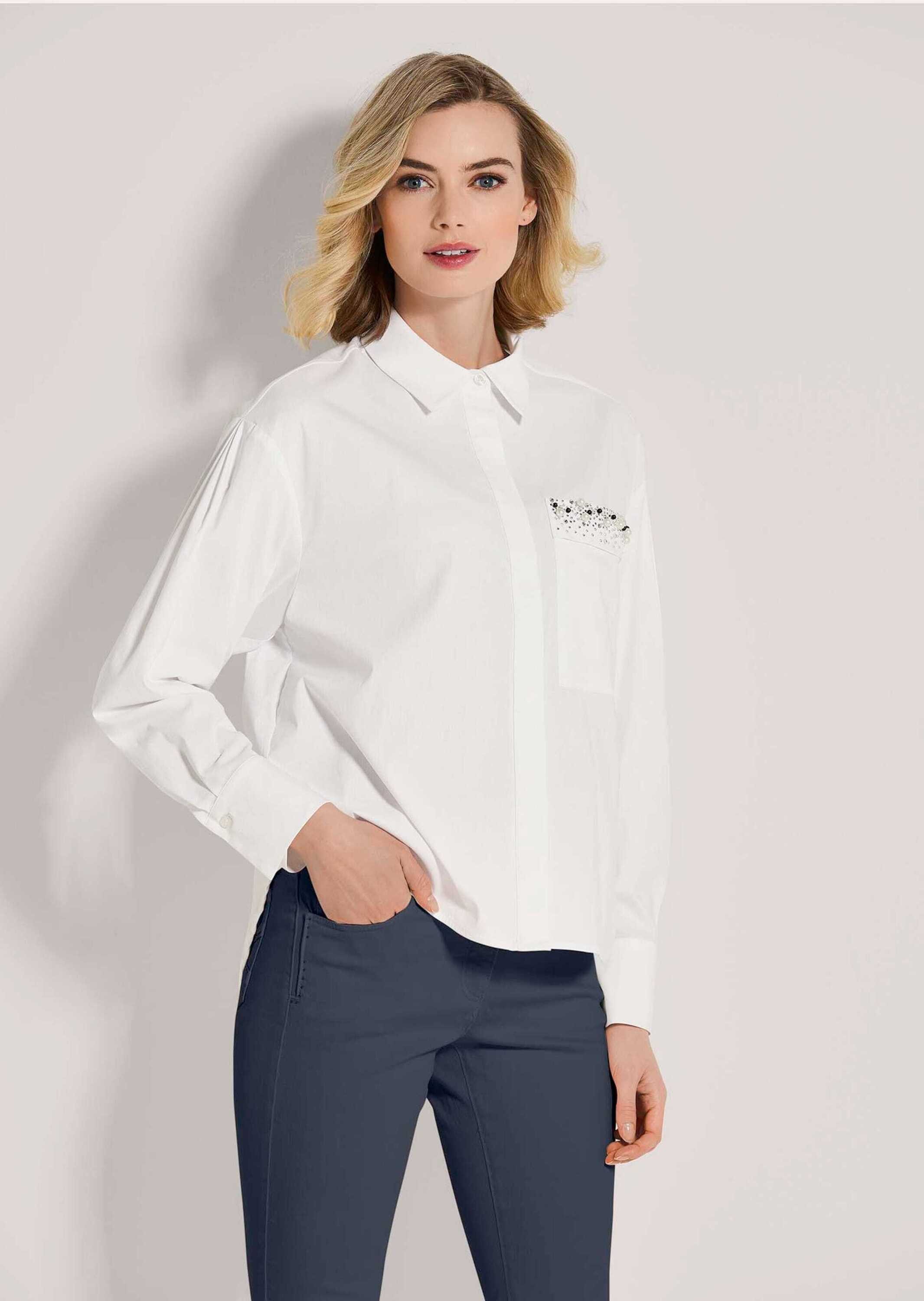 MADELEINE Langarmbluse Elegante Bluse mit Strassdetails Langarm mit verdeckter Knopfleist und Kellerfalte