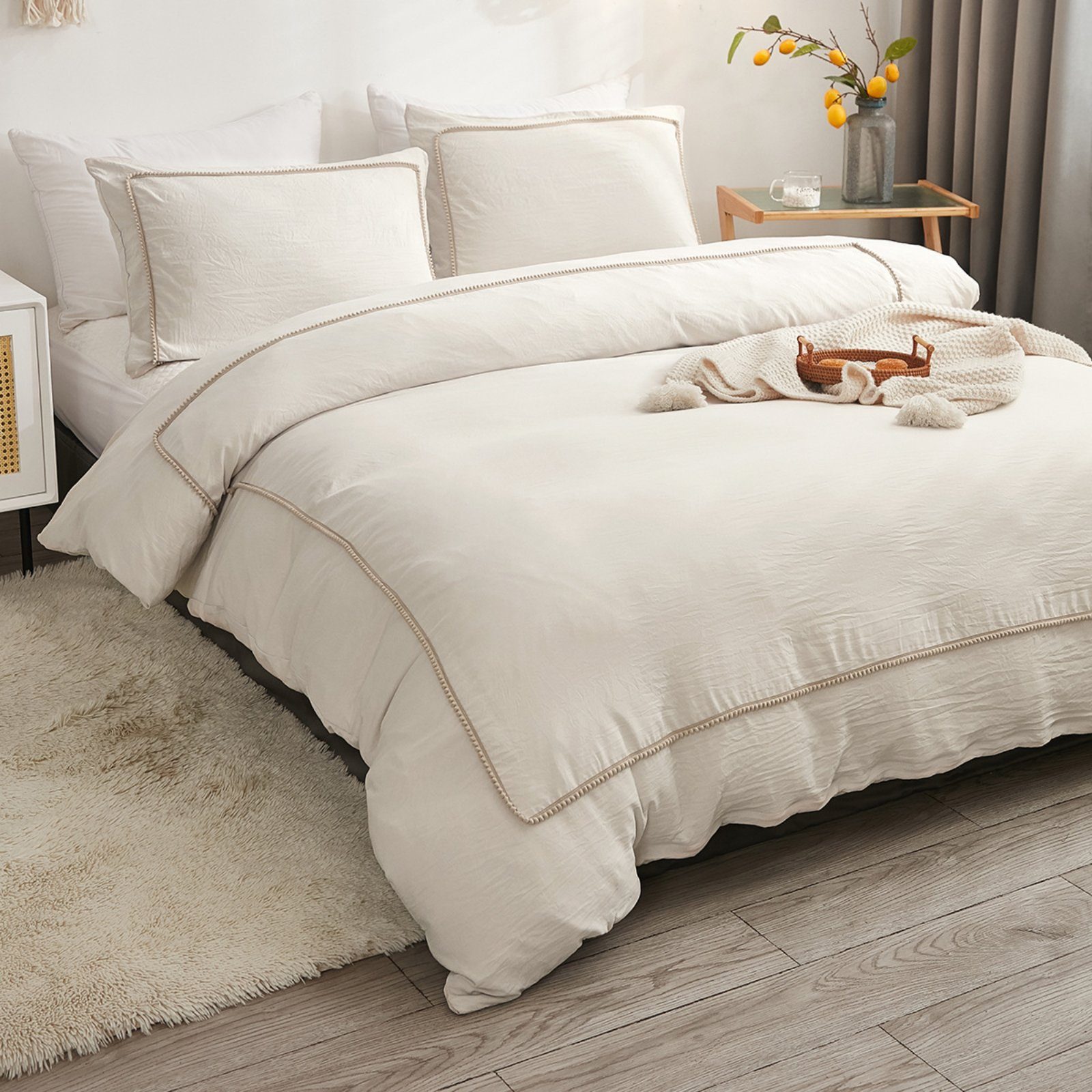 BYSURE Bettwäsche, Polyester, 3 teilig, Boho Chic, Weiche Quaste Bettbezug günstig online kaufen