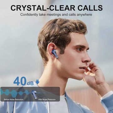 POMUIC Kabellos Bluetooth 5.3 mit 4 ENC Noise Cancelling Mic In-Ear-Kopfhörer (Hohe Klangqualität mit aktiver Geräuschunterdrückung für ein immersives Hörerlebnis, 40H Spielzeit mit LED IP7 Wasserdicht in Ear Ohrhörer fürArbeitStudium)