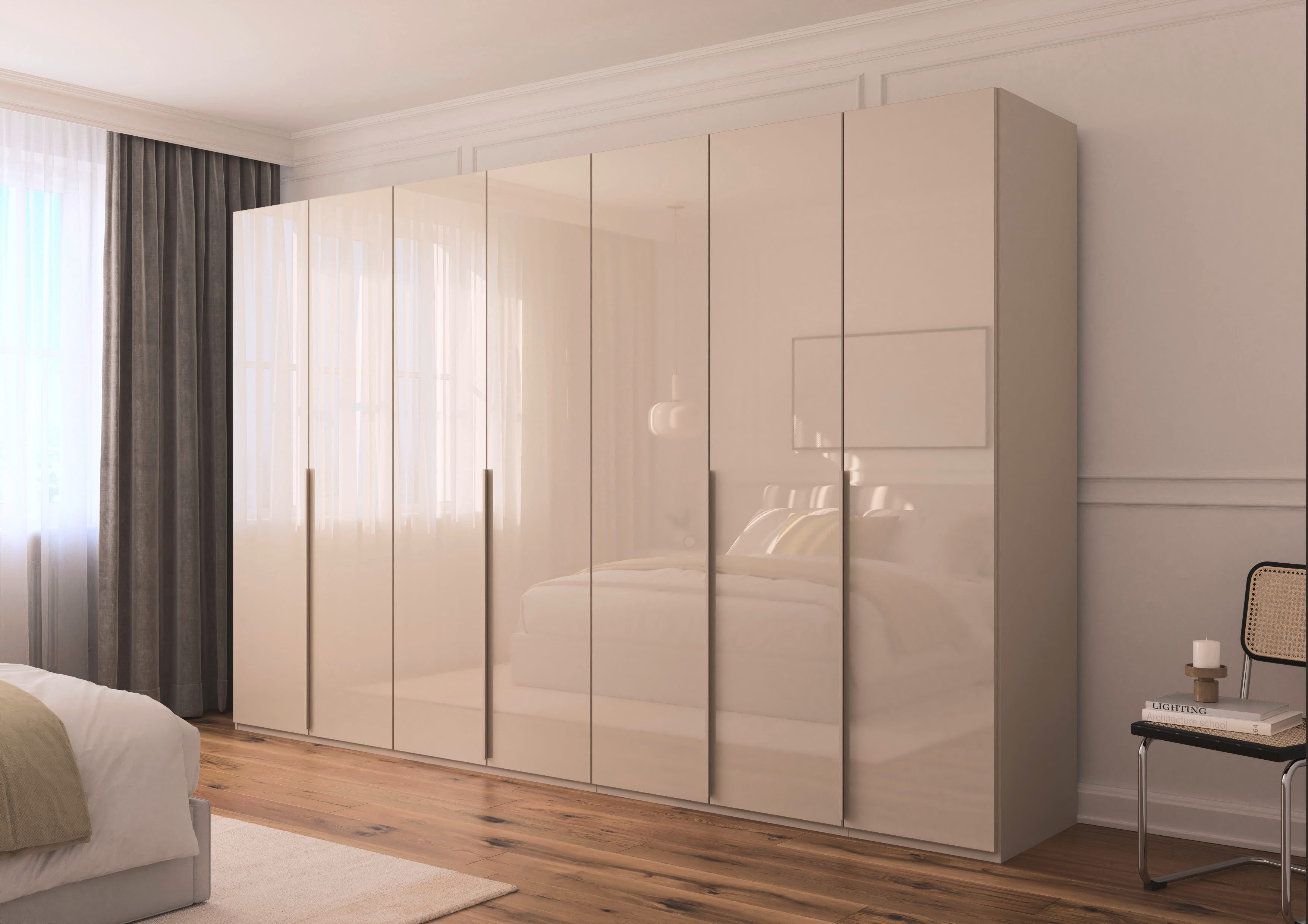 rauch Drehtürenschrank Kleiderschrank Schrank Garderobe Wäscheschrank BESTSELLER MONTCLAR (3 Ausstattungen BASIC/CLASSIC/PREMIUM (SOFT-CLOSE), Breiten 201-400 cm) Front in Glas/Hochglanz/Dekor/Grauspiegel in 5 Breiten MADE IN GERMANY