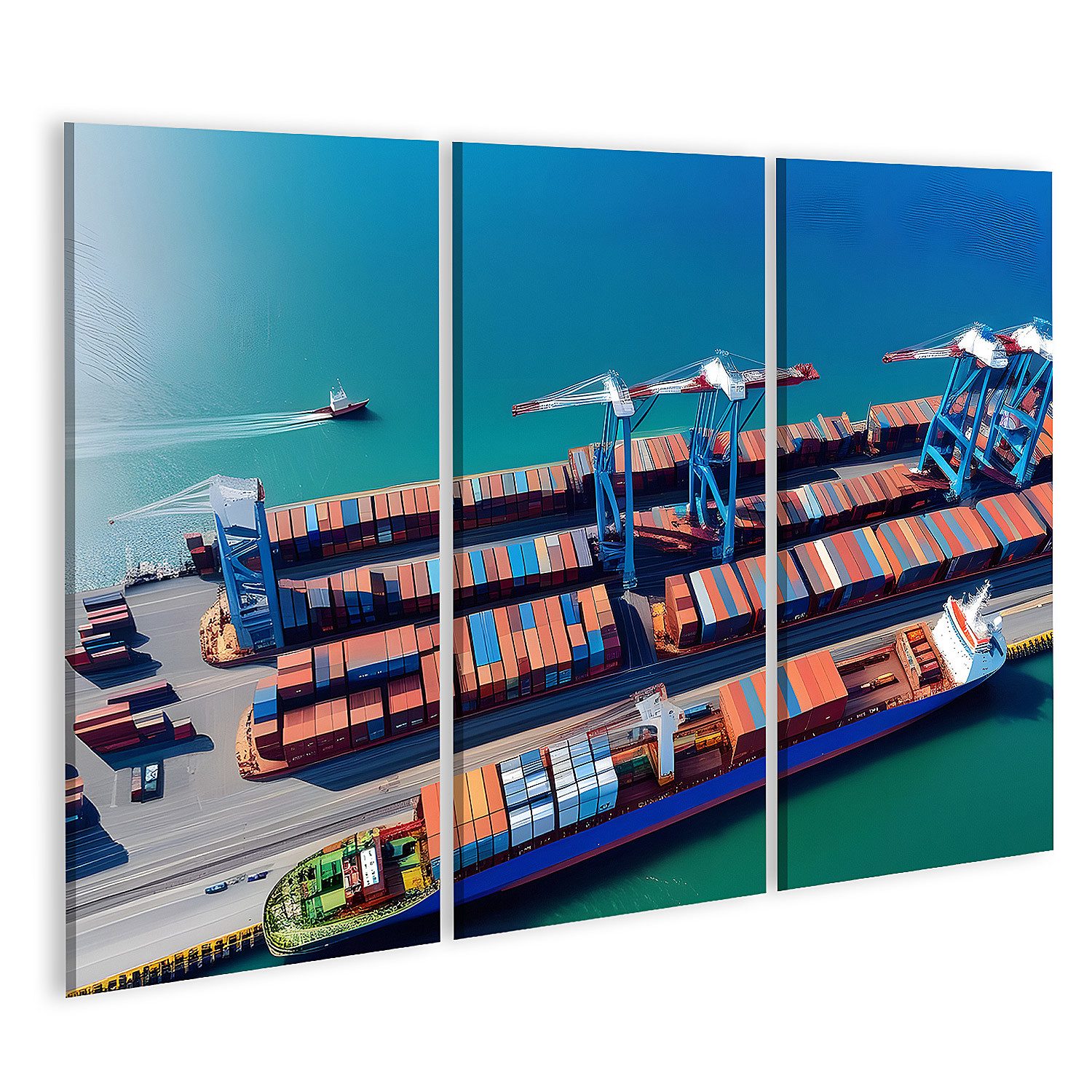 islandburner Leinwandbild Monumentales Wandbild zeigt Frachtschiff beim Containertransport über