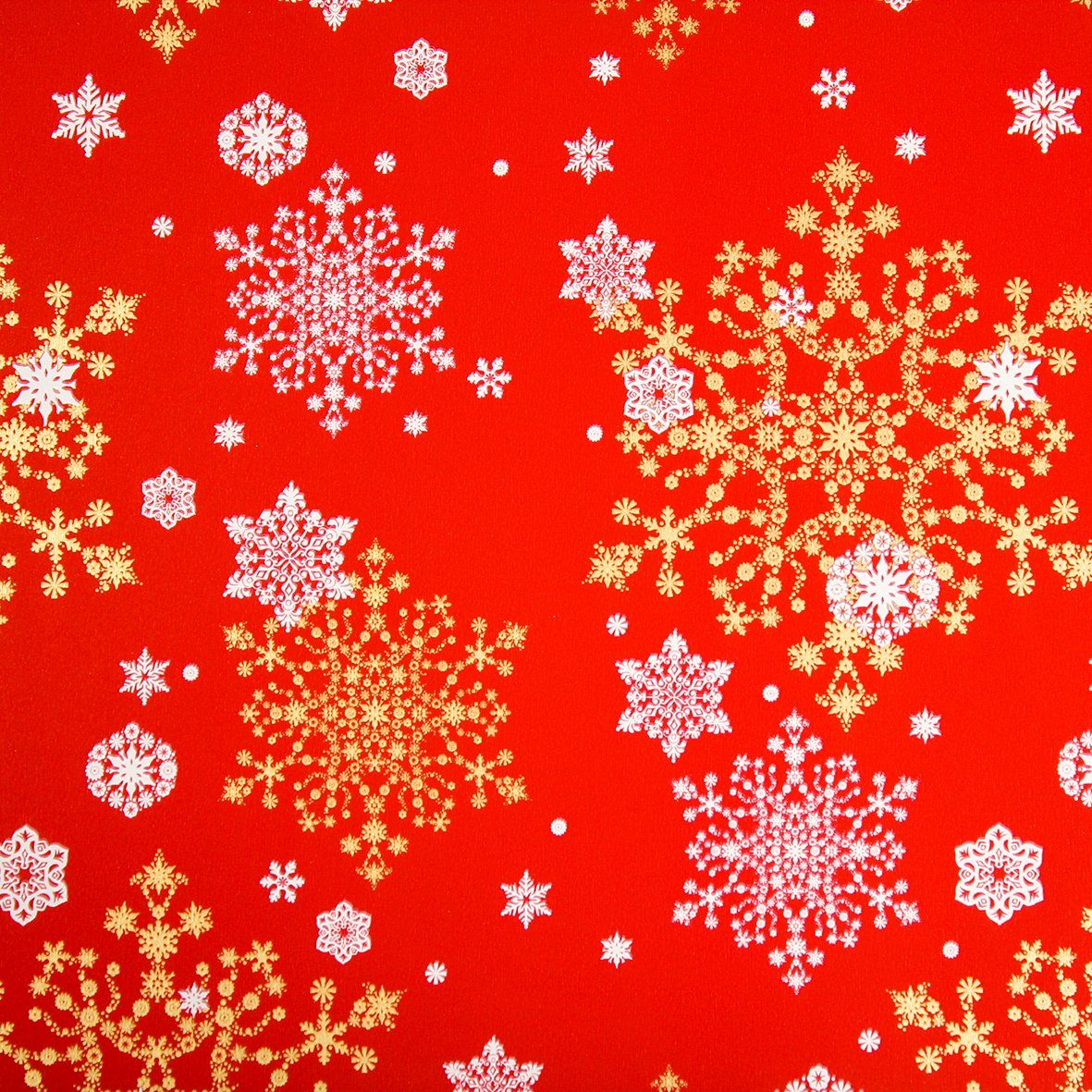 Star Geschenkpapier, Geschenkpapier Schneeflocken Muster 70cm x 2m Rolle rot / weiß / gold