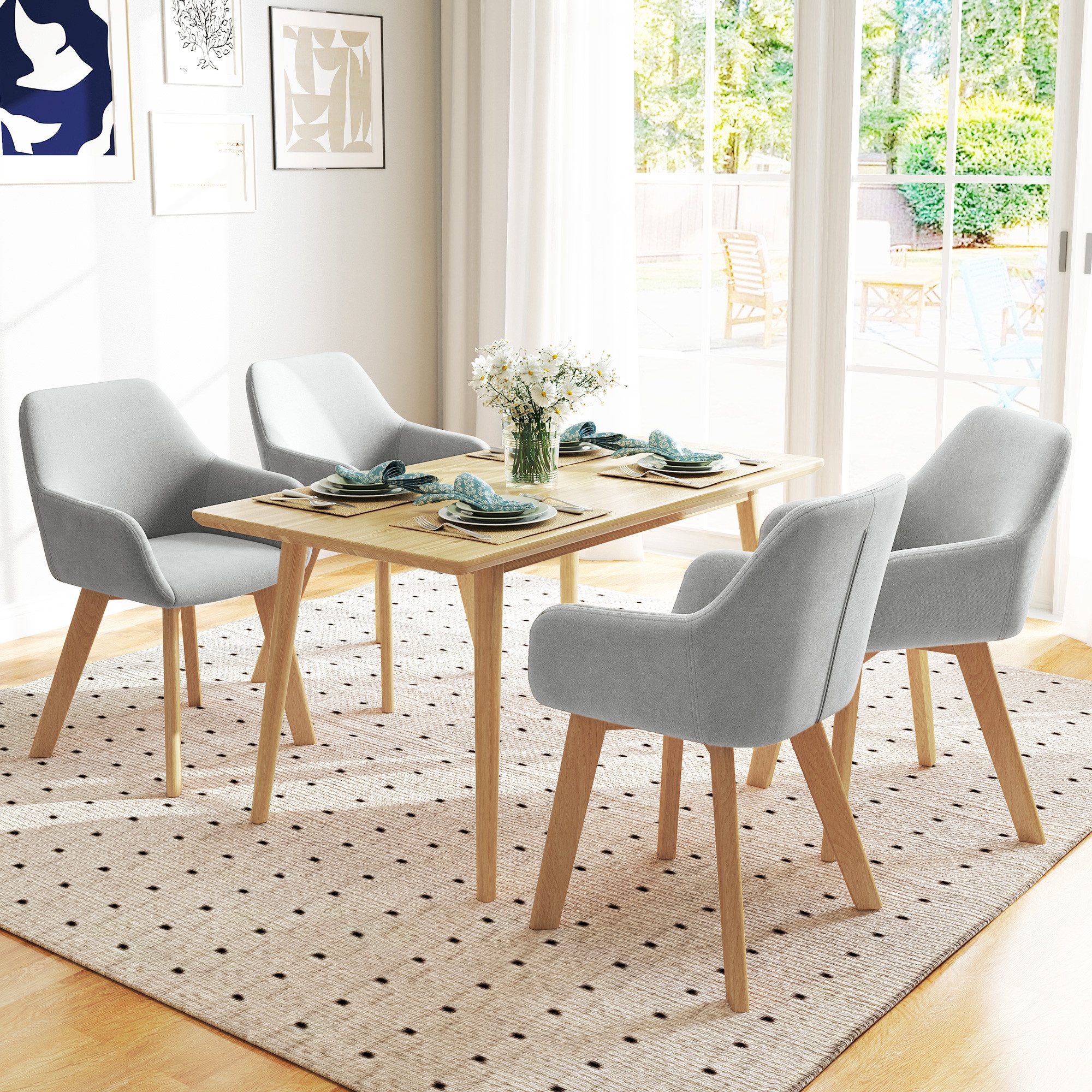HOMCOM Esszimmerstuhl Sessel Polsterstuhl mit Armlehne, Samtoptik, Stühle mit Holzbeinen (Küchenstuhl, 2 St), für Wohnzimmer, Esszimmer, Grau