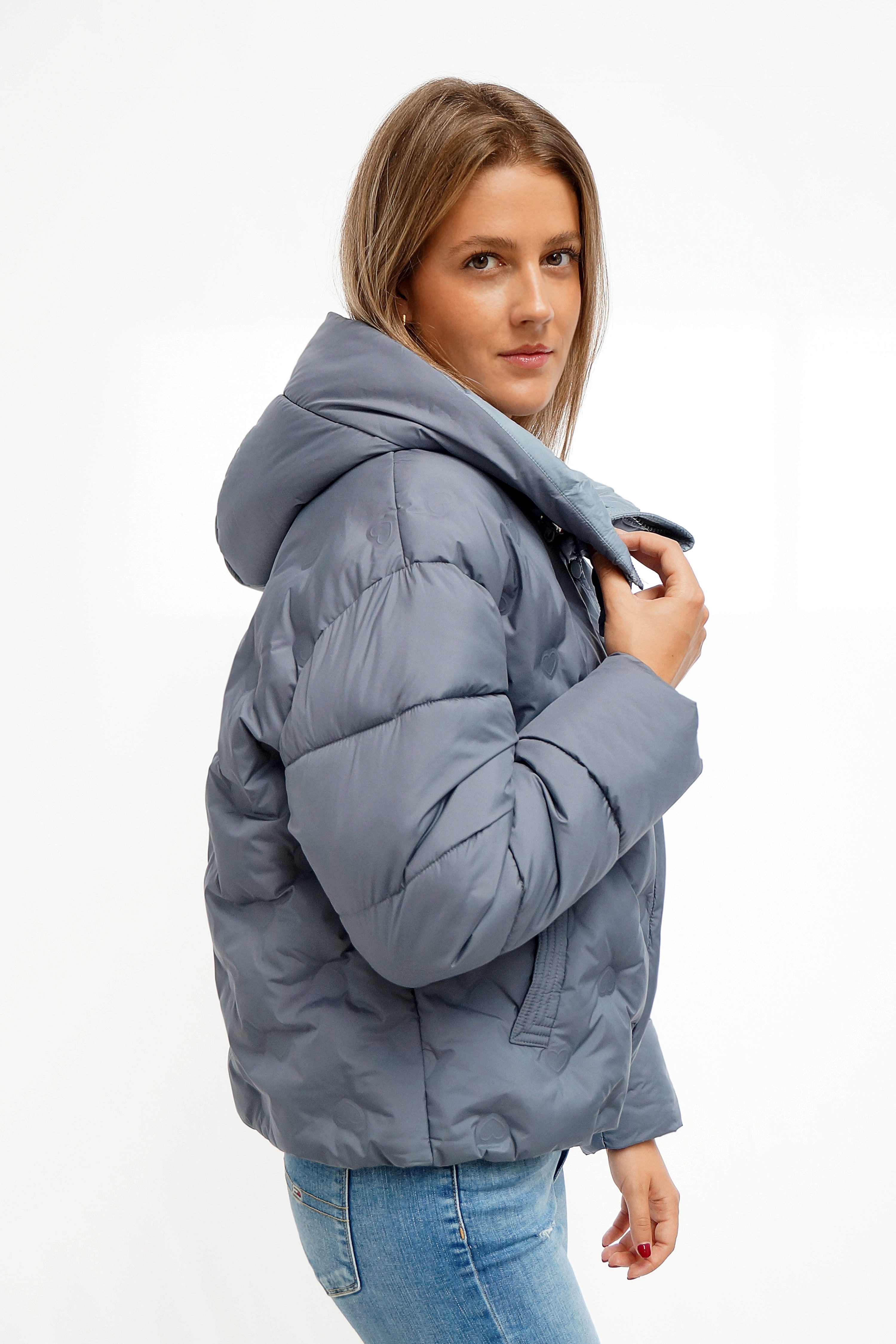 FUNK since 1776 Steppjacke weite Steppjacke mit stylischen Herzprints und Kapuze