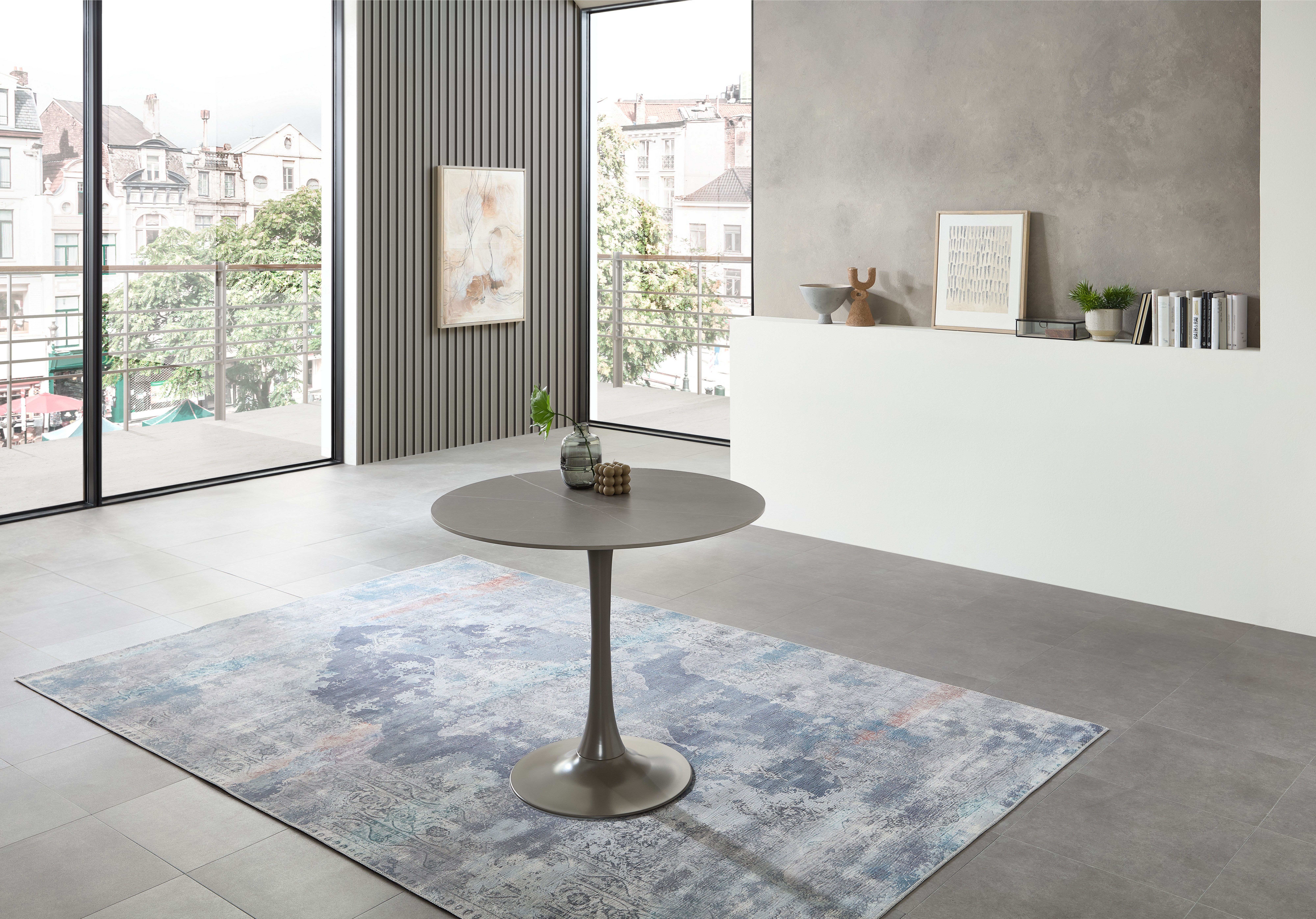 Stolkom Sp.z.o.o. Esstisch Josh Esszimmertisch rund Keramik, marmoriert, BxH 90x75 cm, Keramikoberfläche marmoriert, Wahlweise in weiß, grau oder schwarz