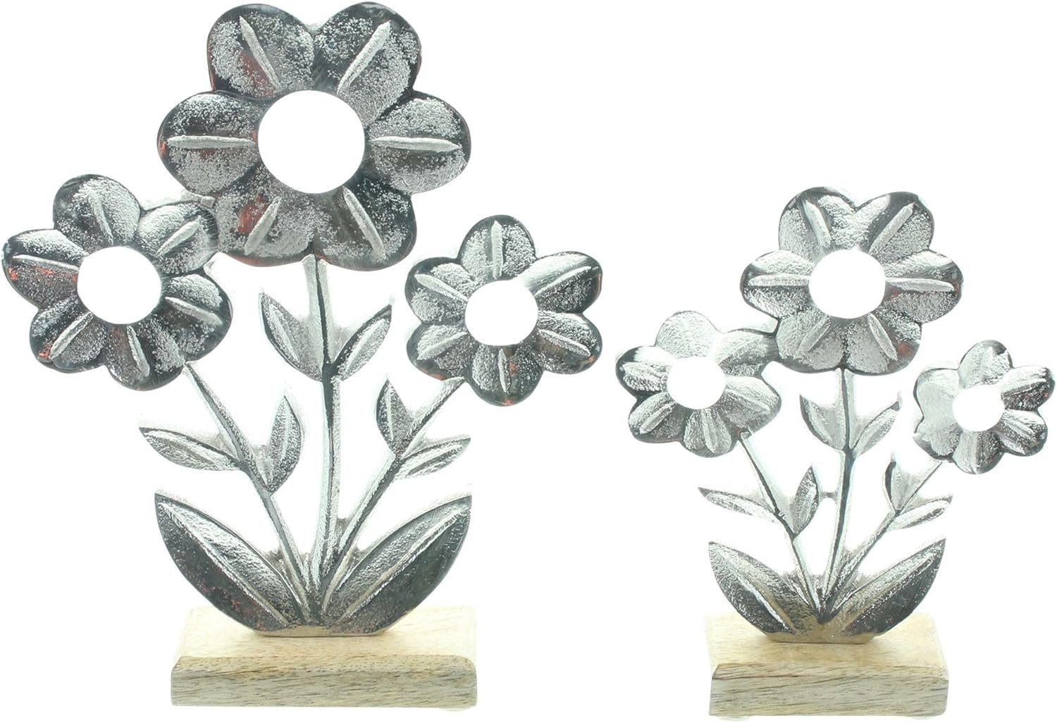 Dekoleidenschaft Dekofigur Blume "Silber" aus Aluminium in silber mit Antik günstig online kaufen