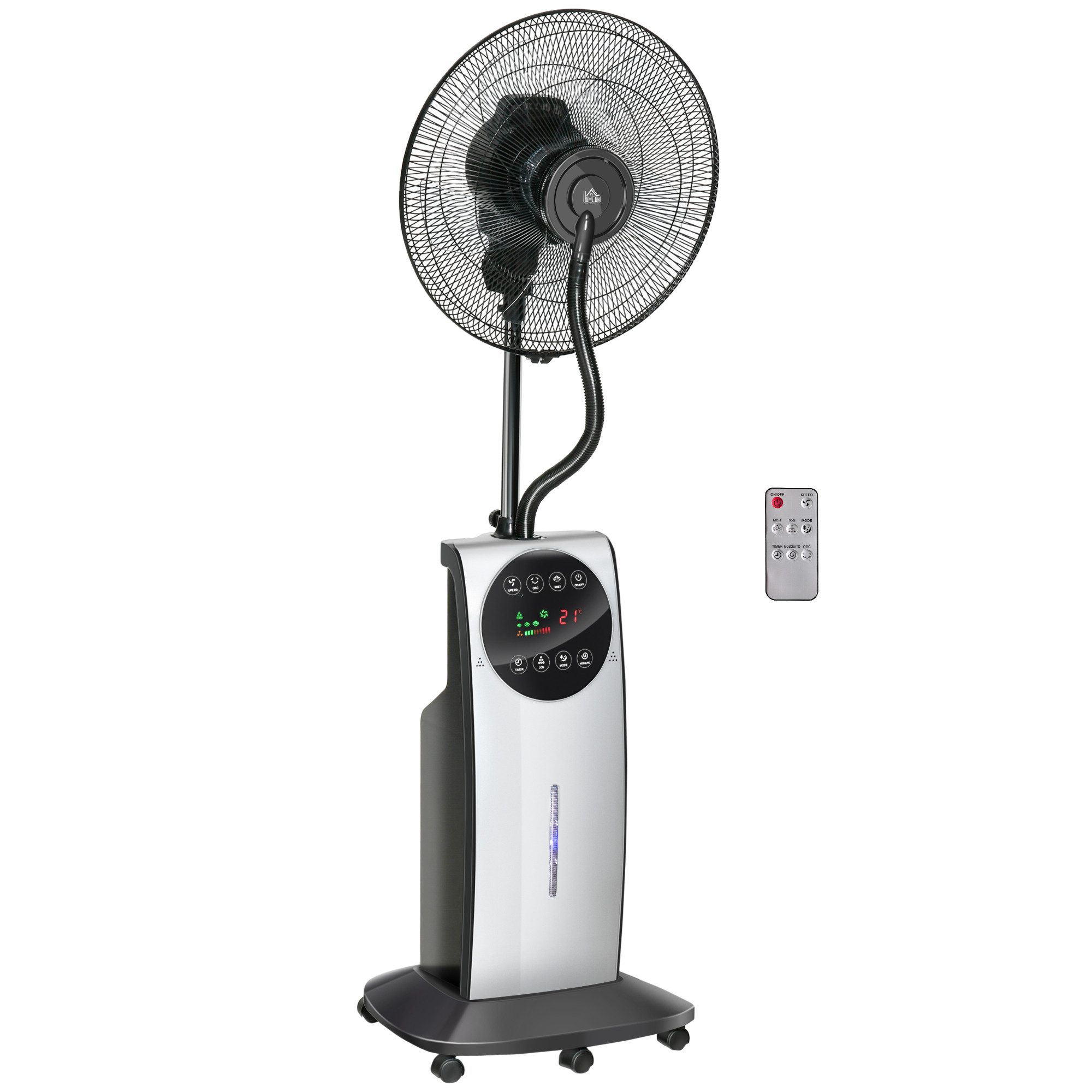 HOMCOM Standventilator Ventilator mit Wasserkühlung, Sprühnebel, Timer, Wasserventilator, für Schlafzimmer Wohnzimmer, Schwarz
