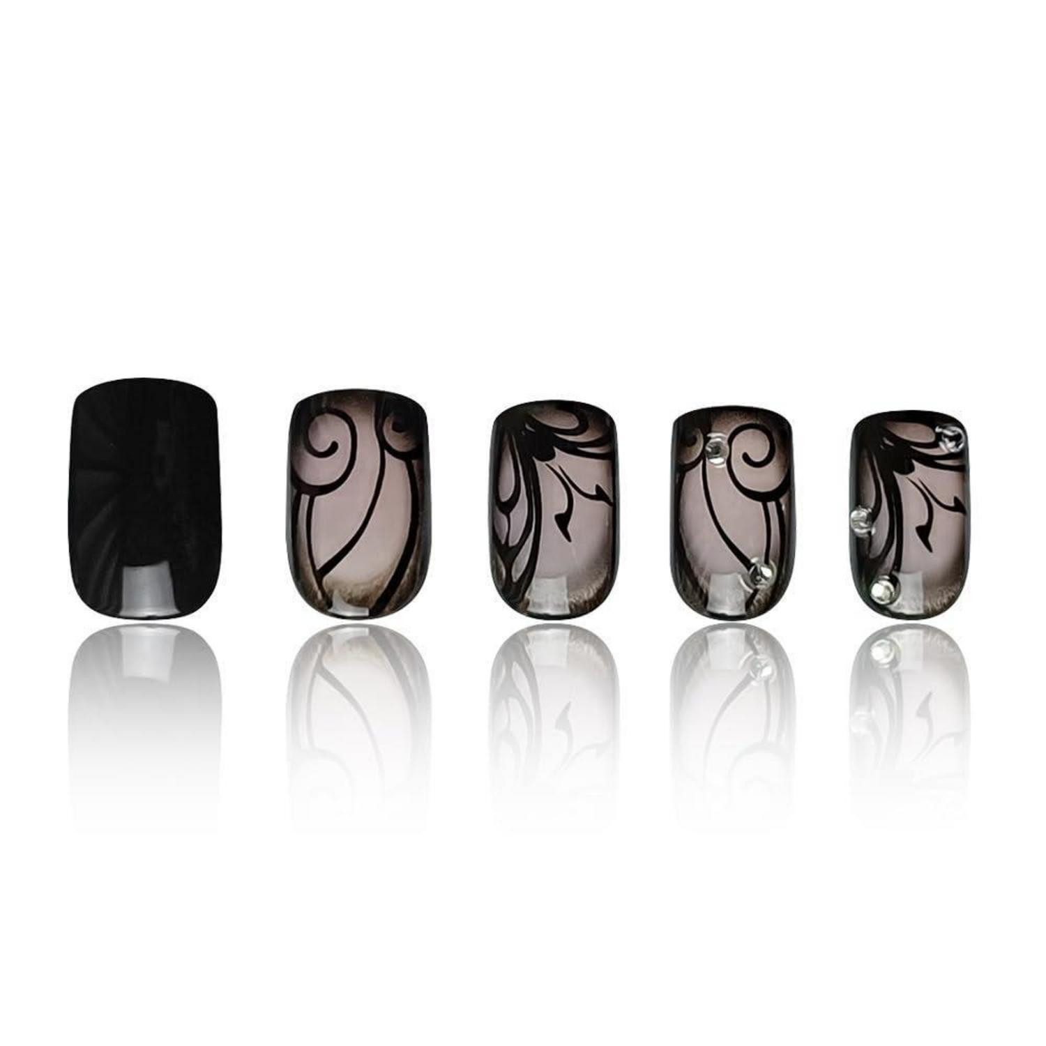 LuxusKollektion Kunstfingernägel 24 Stück Schwarz Schmetterling Muster Glossy Fake Nägel