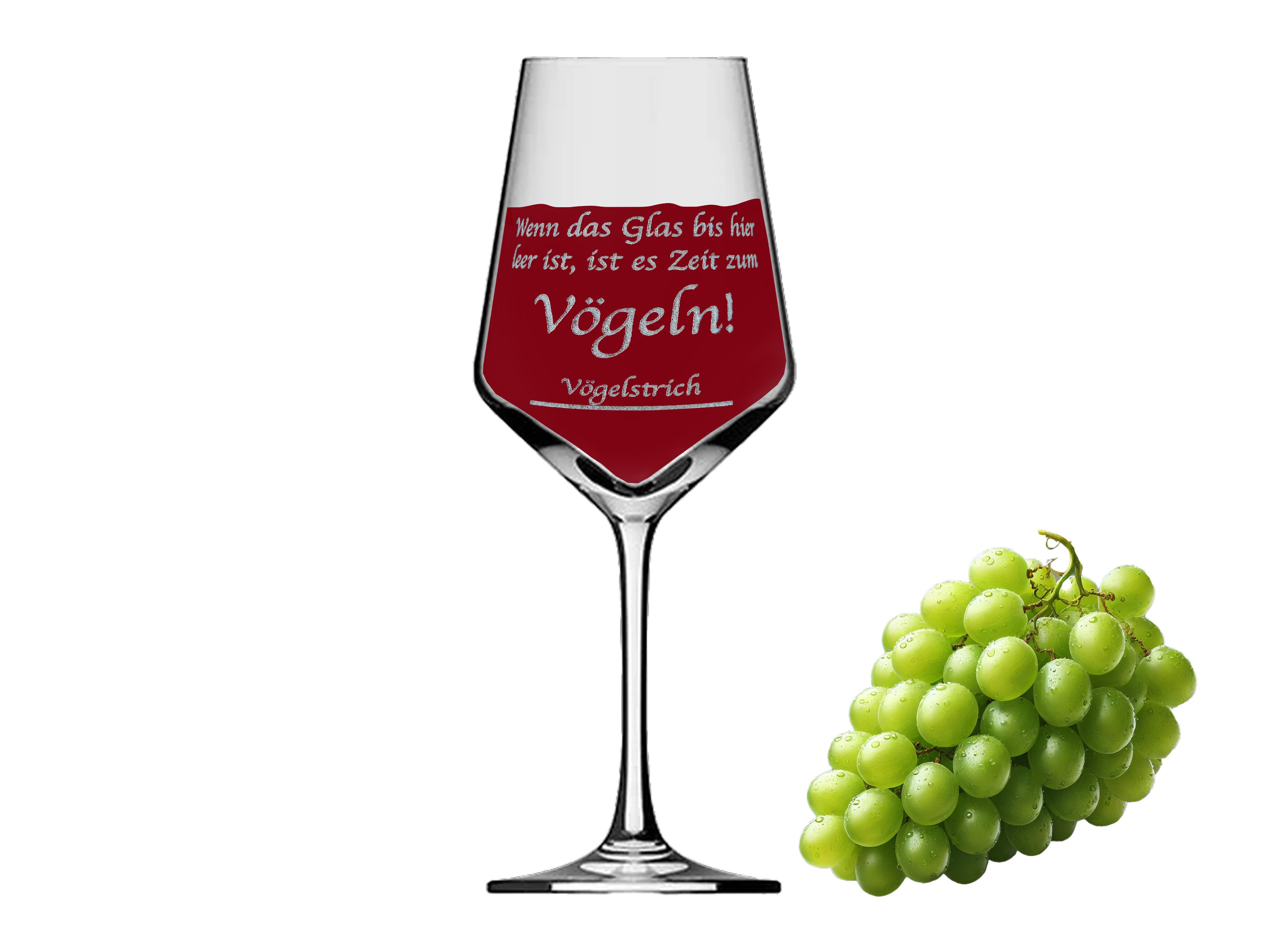 eXODA Weinglas Weinglas Gravur mit Spruch - Zeit zum Vögeln mit Vögelstrich, 1-tlg., Glas, Atemberaubende Darstellung