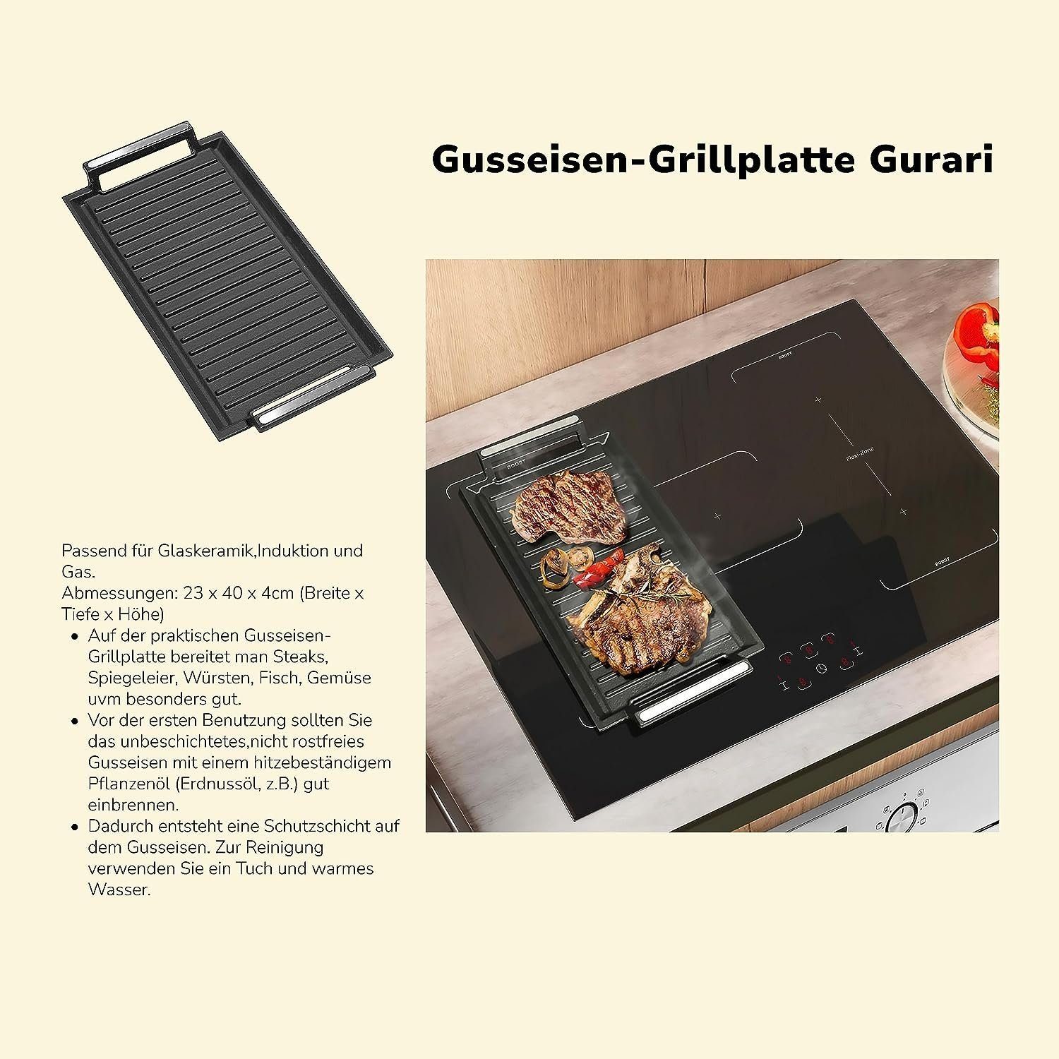 GURARI Induktions-Standherd 90 cm Herd Freistehend Retro Elektro Range Coocker mit FLEX Induktion E 913 DF RU BL.,., mit 1-fach-Teleskopauszug