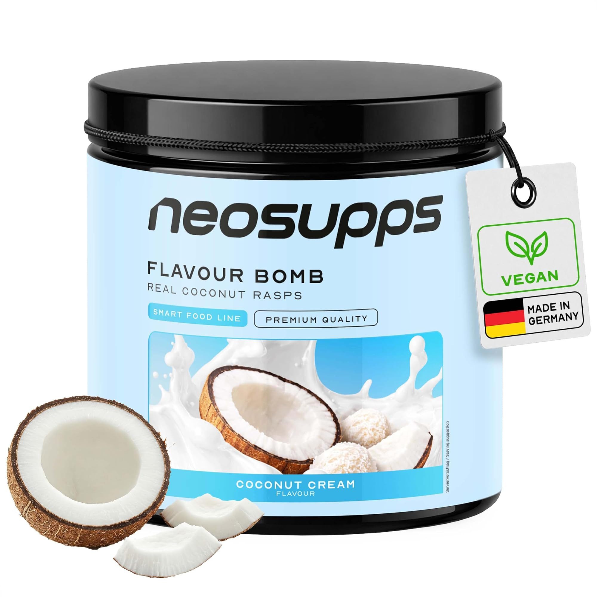 Neosupps Geschmackspulver, Coconut Cream, 250g, Kalorienarm & zuckerreduziert Pulver, 250 g, einsetzbar für Lebensmittel & Getränke, geprüfte Qualität