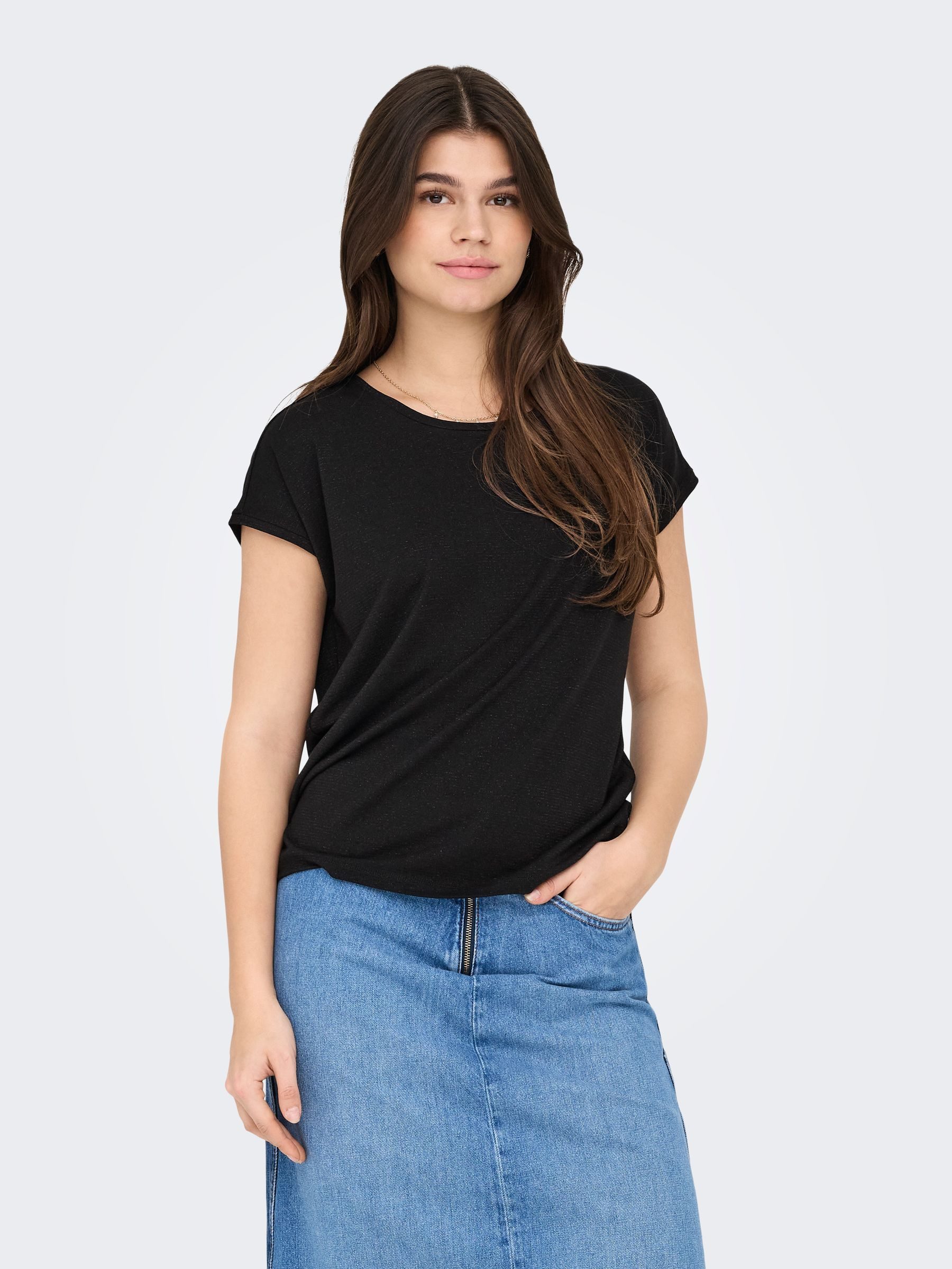ONLY T-Shirt Rundhalsausschnitt, Modische Glitzer Naht günstig online kaufen