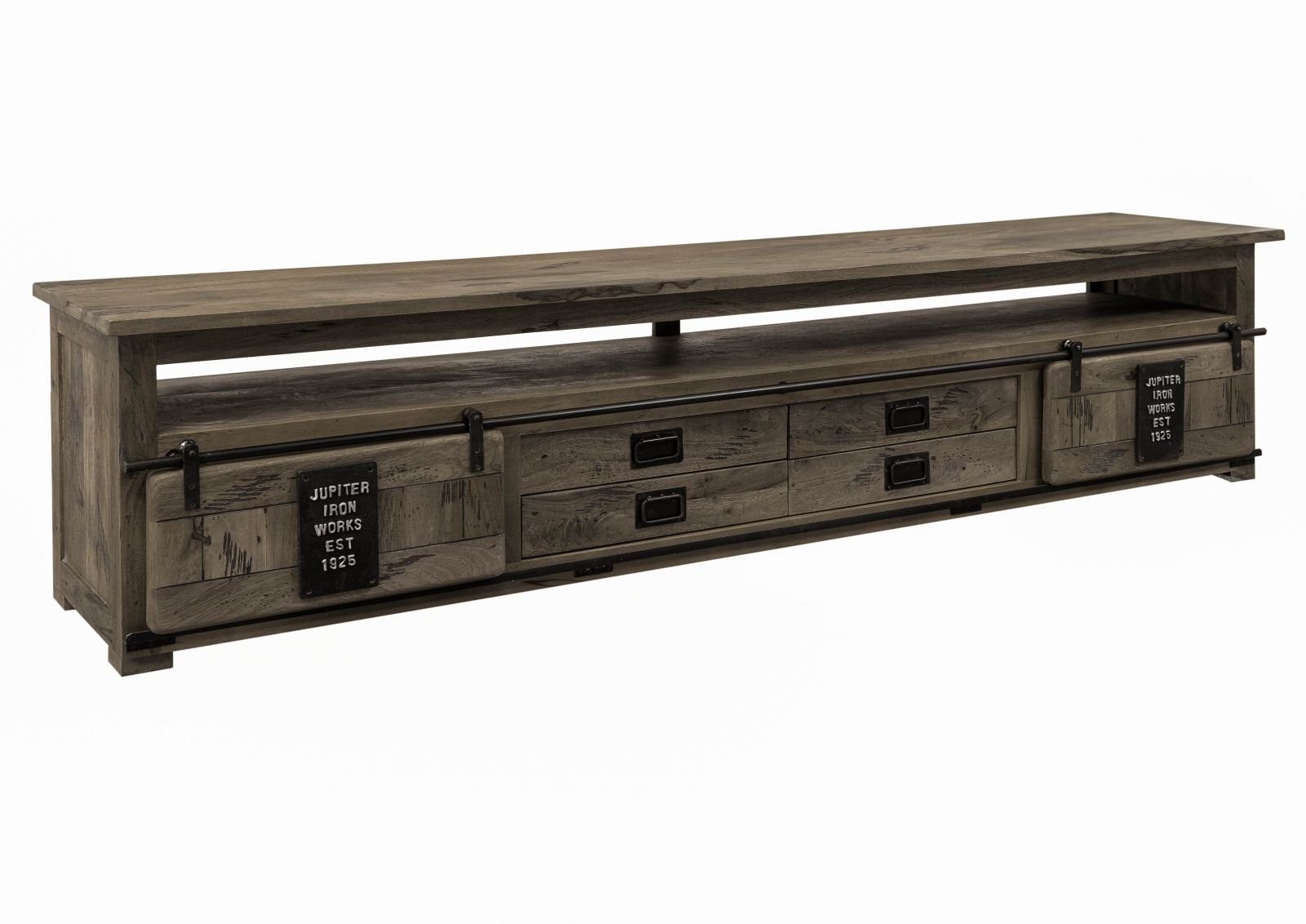 Massivmoebel24 TV-Board RAILWAY (Massivholz), TV-Board Mango 260x50x60 grau lackiert RAILWAY #255