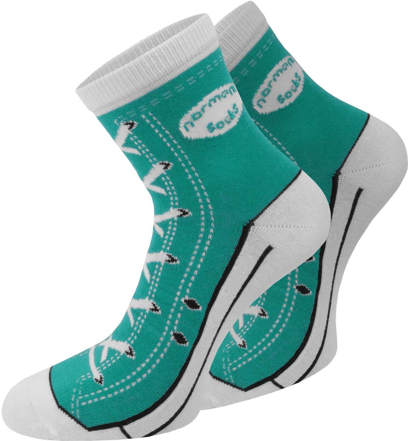 (4er-Set, 4 Paar Sitz faltenfreier passgenauer, Basicsocken Paar) 4 normani Smaragd im Schuh-Design Socken