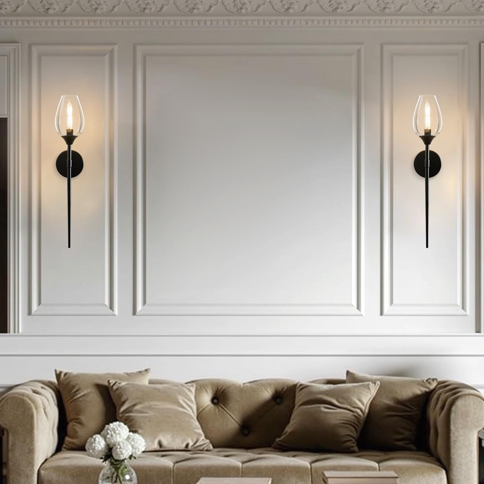 MUPOO Wandleuchte Schwarze Wandlampe aus Glas mit Lampenschirm in Weinglasform, LED wechselbar, mit E14-Glühbirne,für Schlafzimmer und Wohnzimmer
