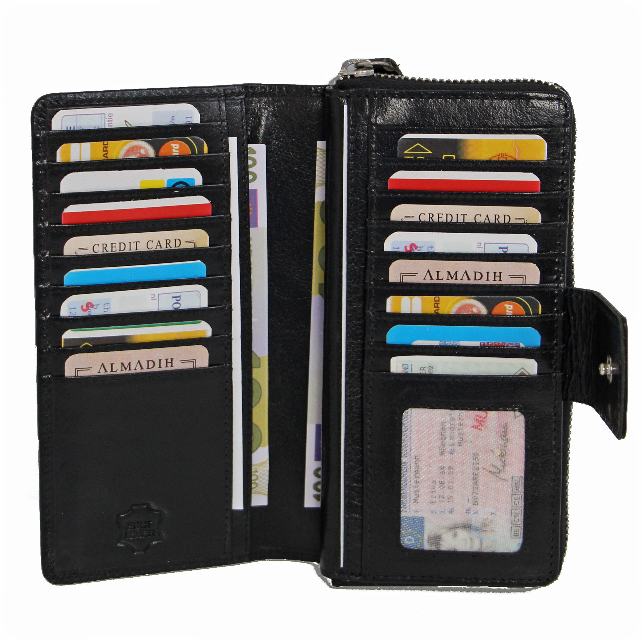 ALMADIH Geldbörse Damen leder mit 26 Kartenfächer Portemonnaie MILA mit Handyfach