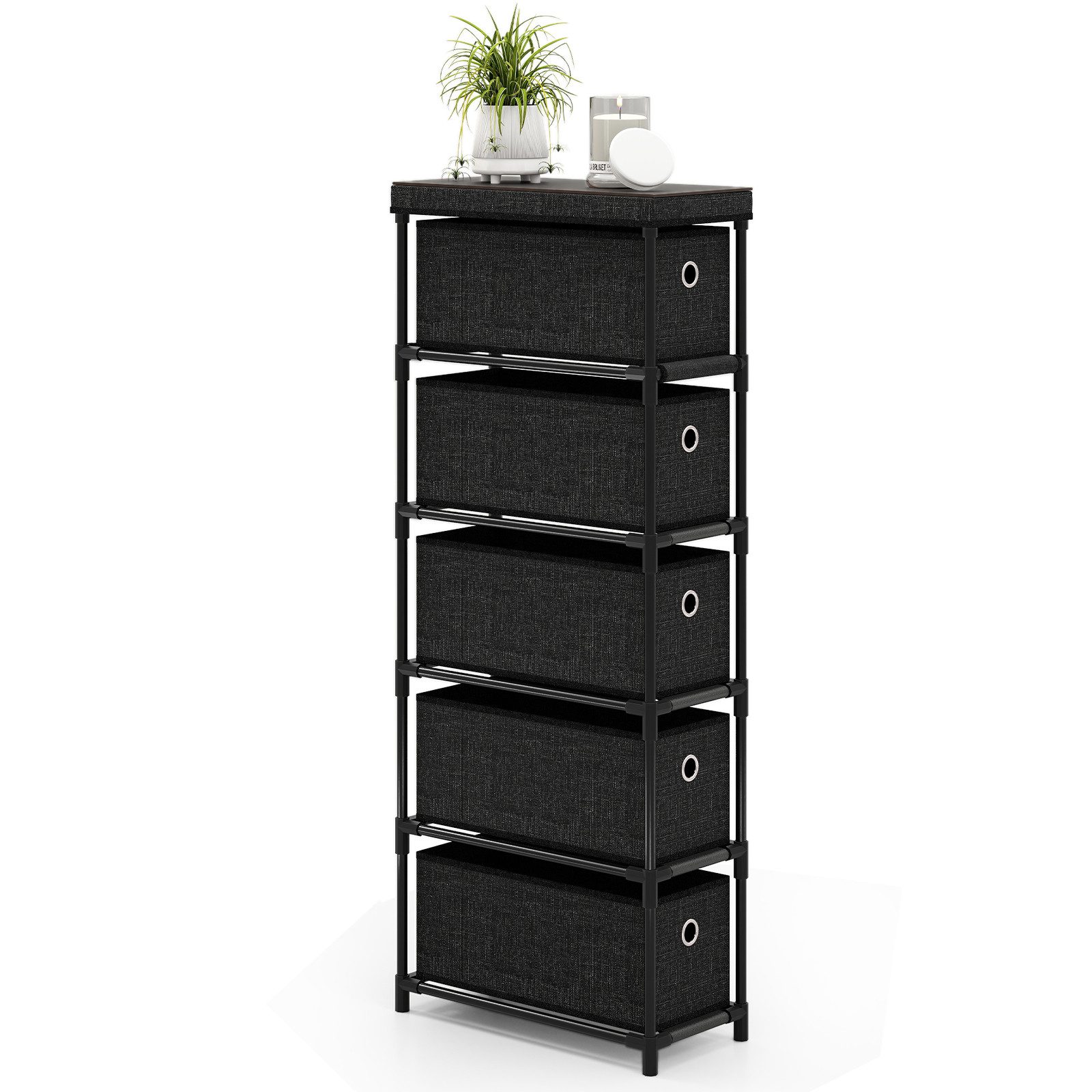COSTWAY Kommode, Nischenschrank schmal mit 5 Stoffschubladen, 40x19x100cm