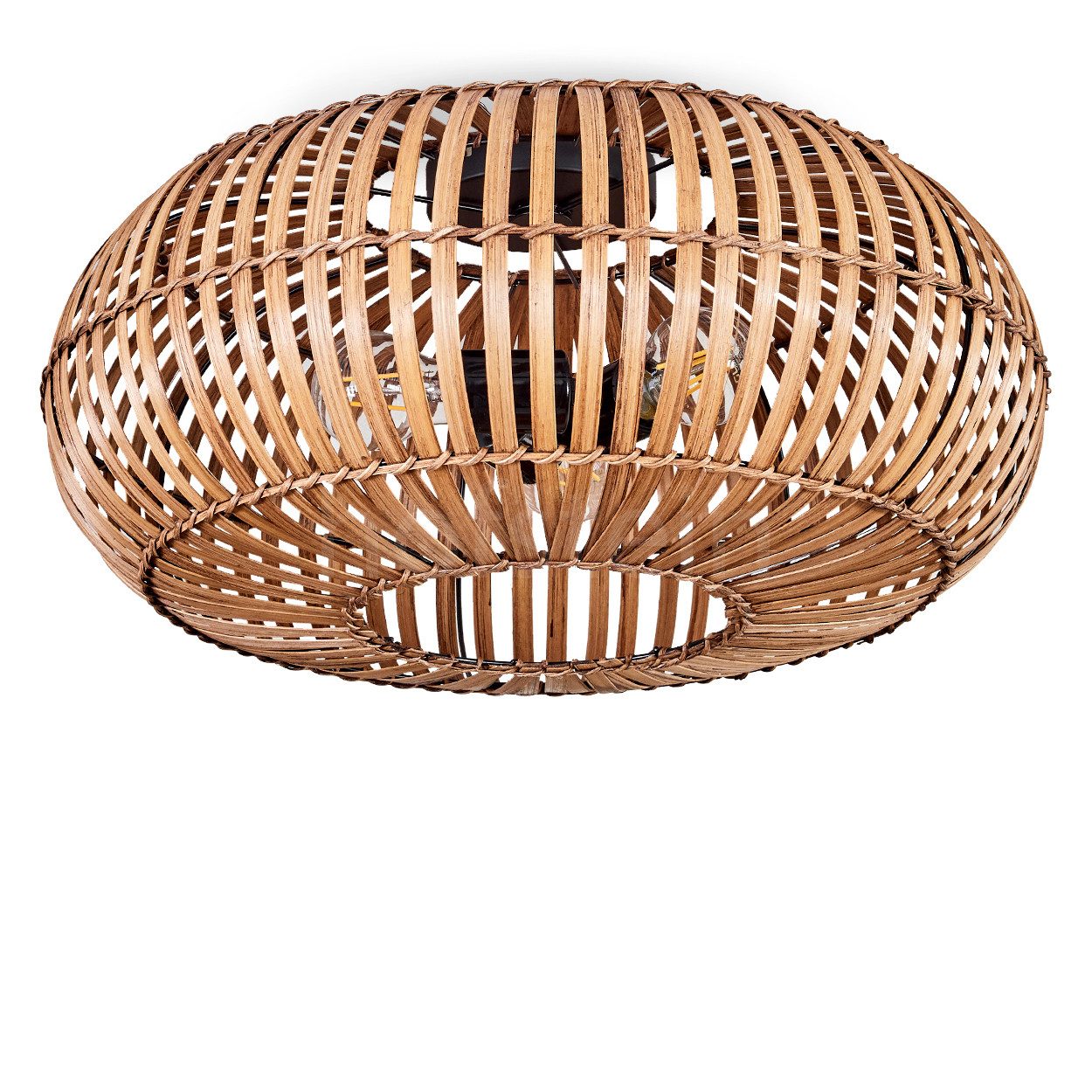 hofstein Deckenleuchte moderne Deckenlampe aus Metall/Bambus in Schwarz/Natur/Dunkelbraun, ohne Leuchtmittel, m. Lichteffekt an der Decke, Ø 50 cm, 3 x E27, ohne Leuchtmittel