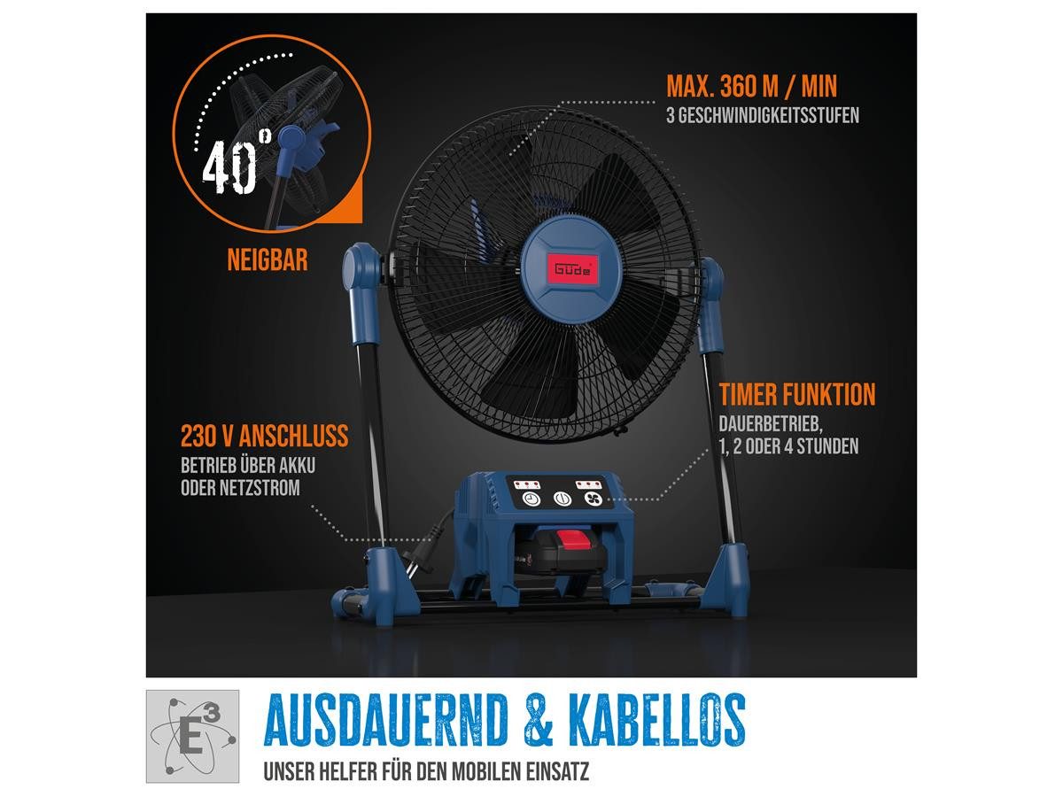 Güde Akku-Ventilator V 18-0 Solo, Akku- oder 230V Netzbetrieb - 2m Kabel - ohne Akku & Ladegerät