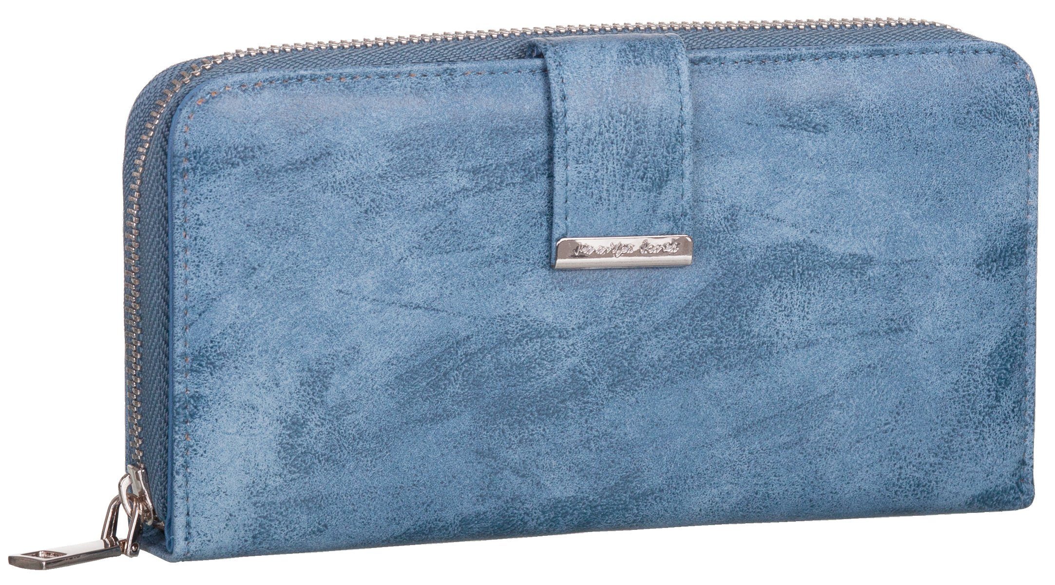 Jennifer Jones Geldbörse, Damen Geldbörse klappbar mit Reißverschluss Portemonnaie Geldbeutel jeansblau