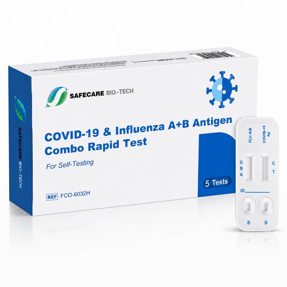 Safecare Bio-Tech Influenza-Schnelltest Erkältungstest - Corona + Influenza A/B 3in1 Schnelltest, 3 Messparameter, 5-tlg., Schnelles Ergebnis, einfache Handhabung, hohe Genauigkeit