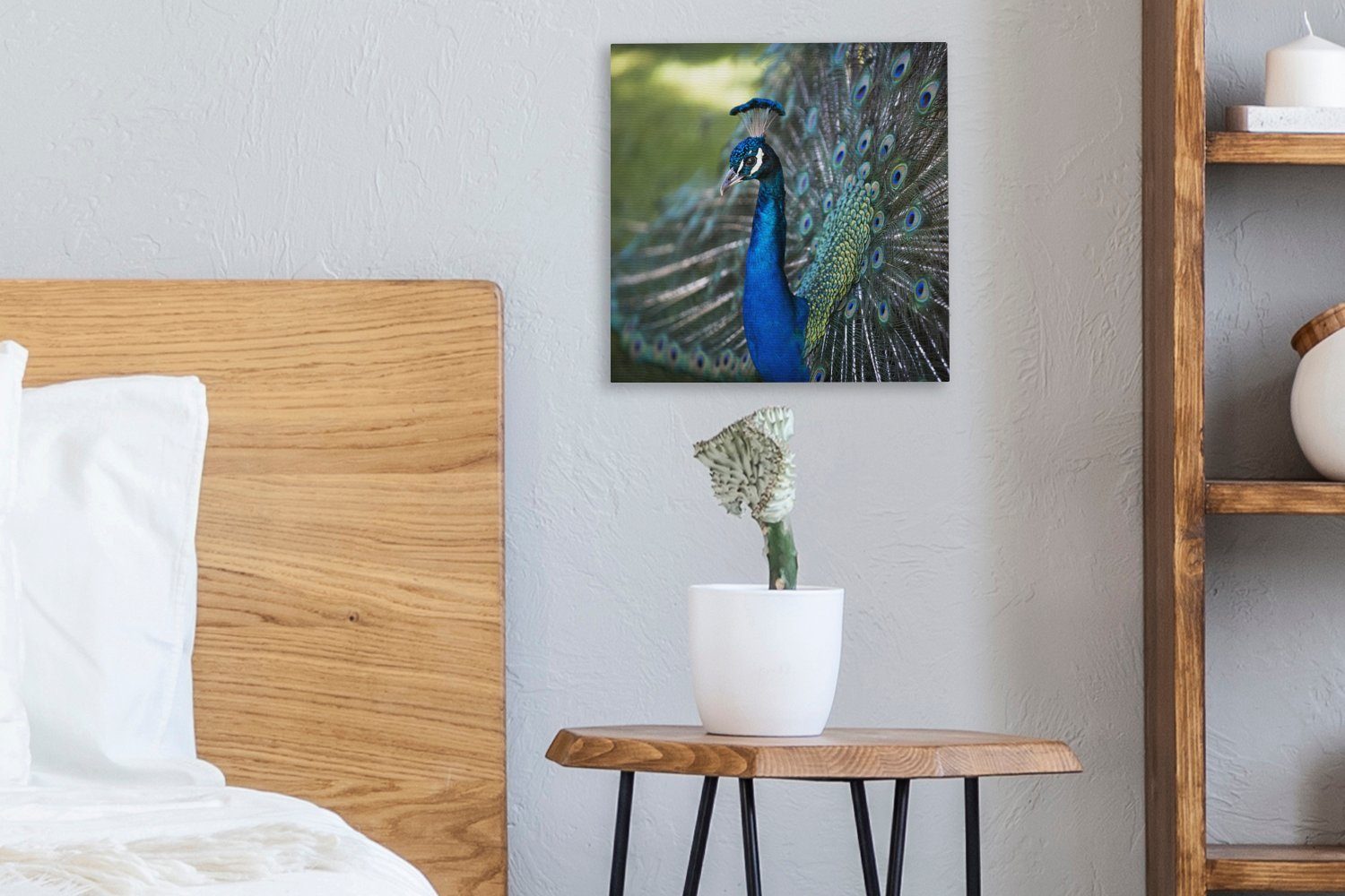 für Leinwand Bilder OneMillionCanvasses® Leinwandbild Vögel Wohnzimmer - (1 - Pfau Blau, St), Schlafzimmer