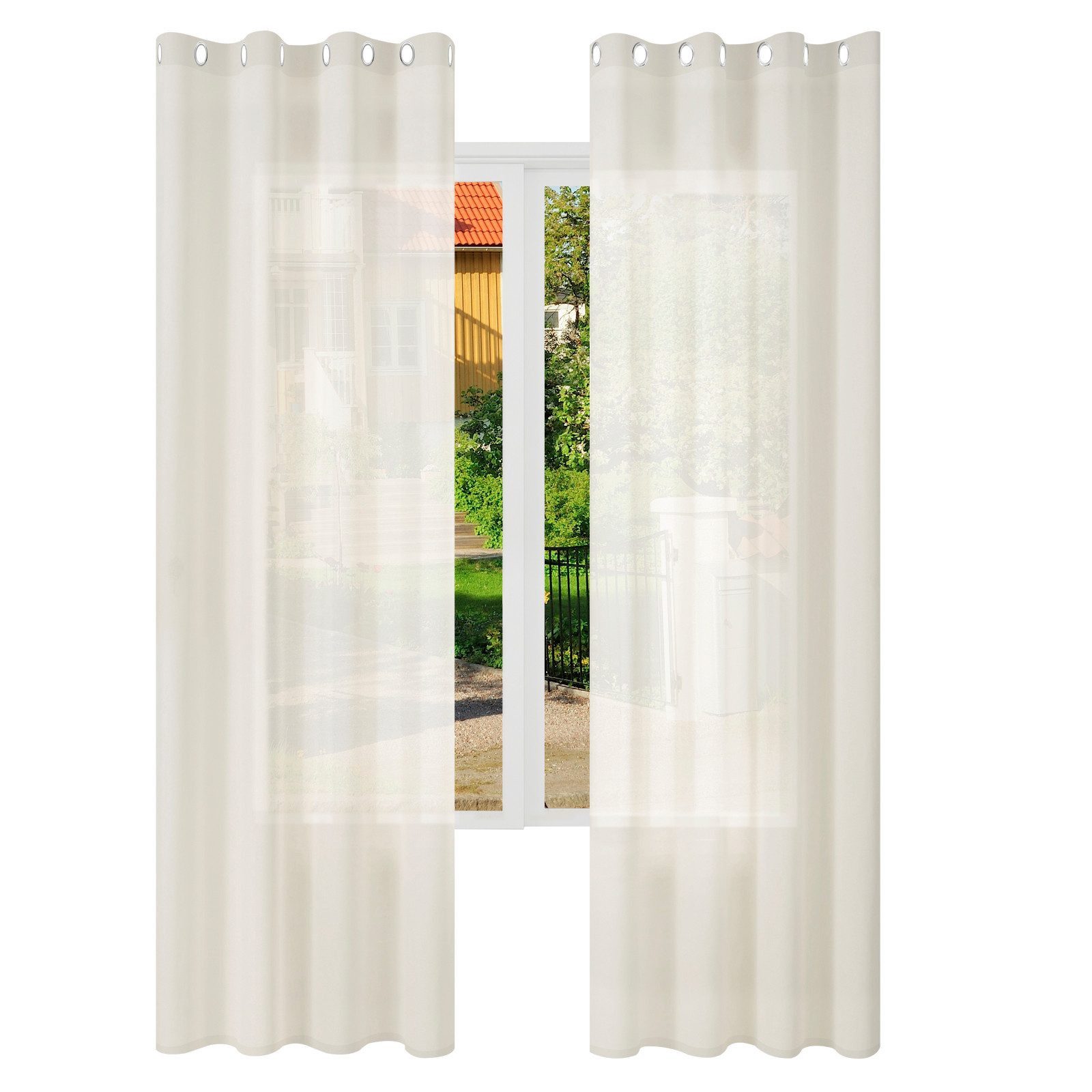 Woltu Gardine (2 St), Ösen, halbtransparent, Vorhänge Leinenoptik