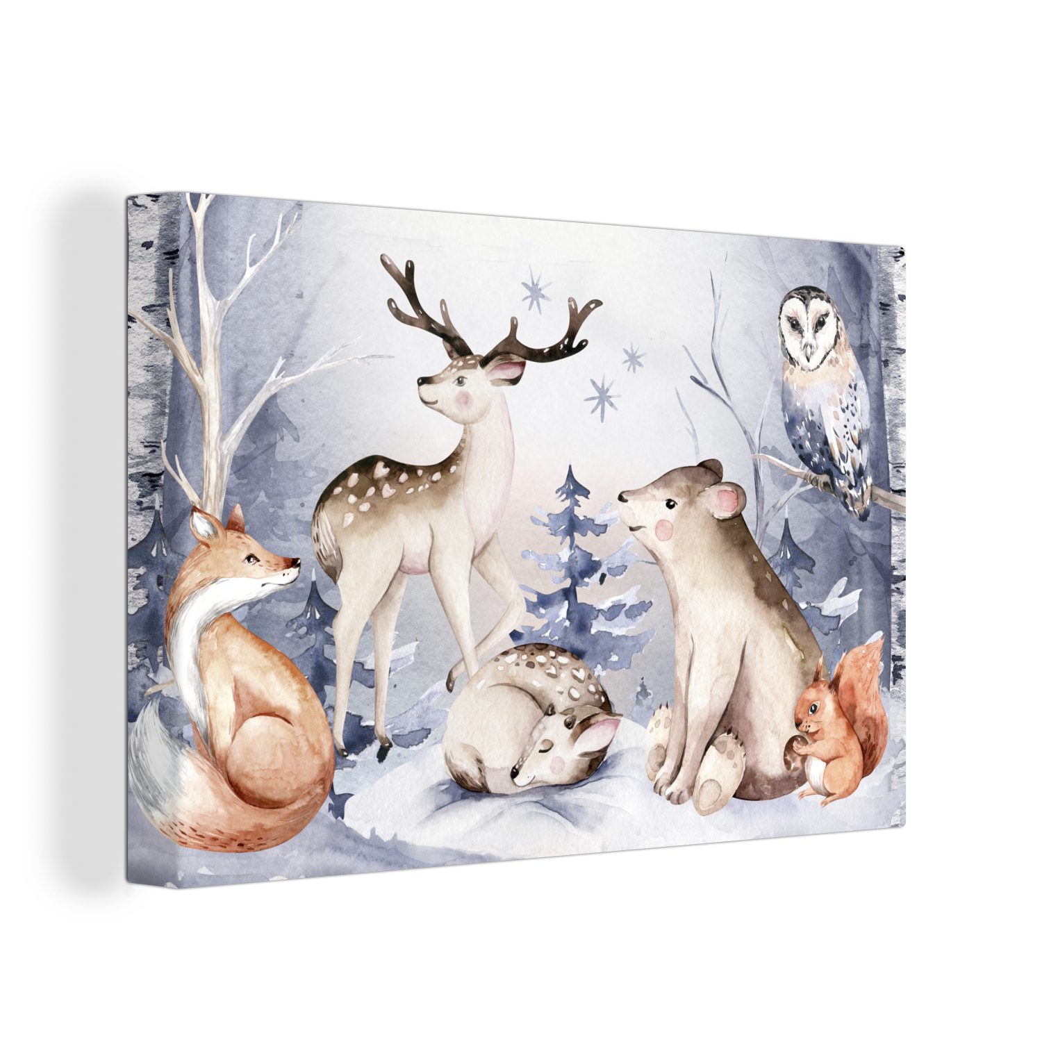 OneMillionCanvasses® Leinwandbild Winter - Tiere - Schnee, (1 St), Wandbild Leinwandbilder, Aufhängefertig, Wanddeko, 30x20 cm