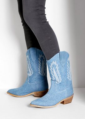 LASCANA Cowboy Boots Cowboy Stiefelette, Western Stiefelette, Ankleboots im Denim-Look