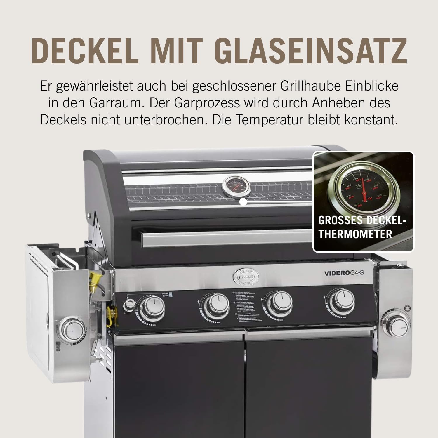 RÖSLE Gasgrill RÖSLE BBQ Gasgrill Videro G4-S Vario+ Schwarz mit Räucherset