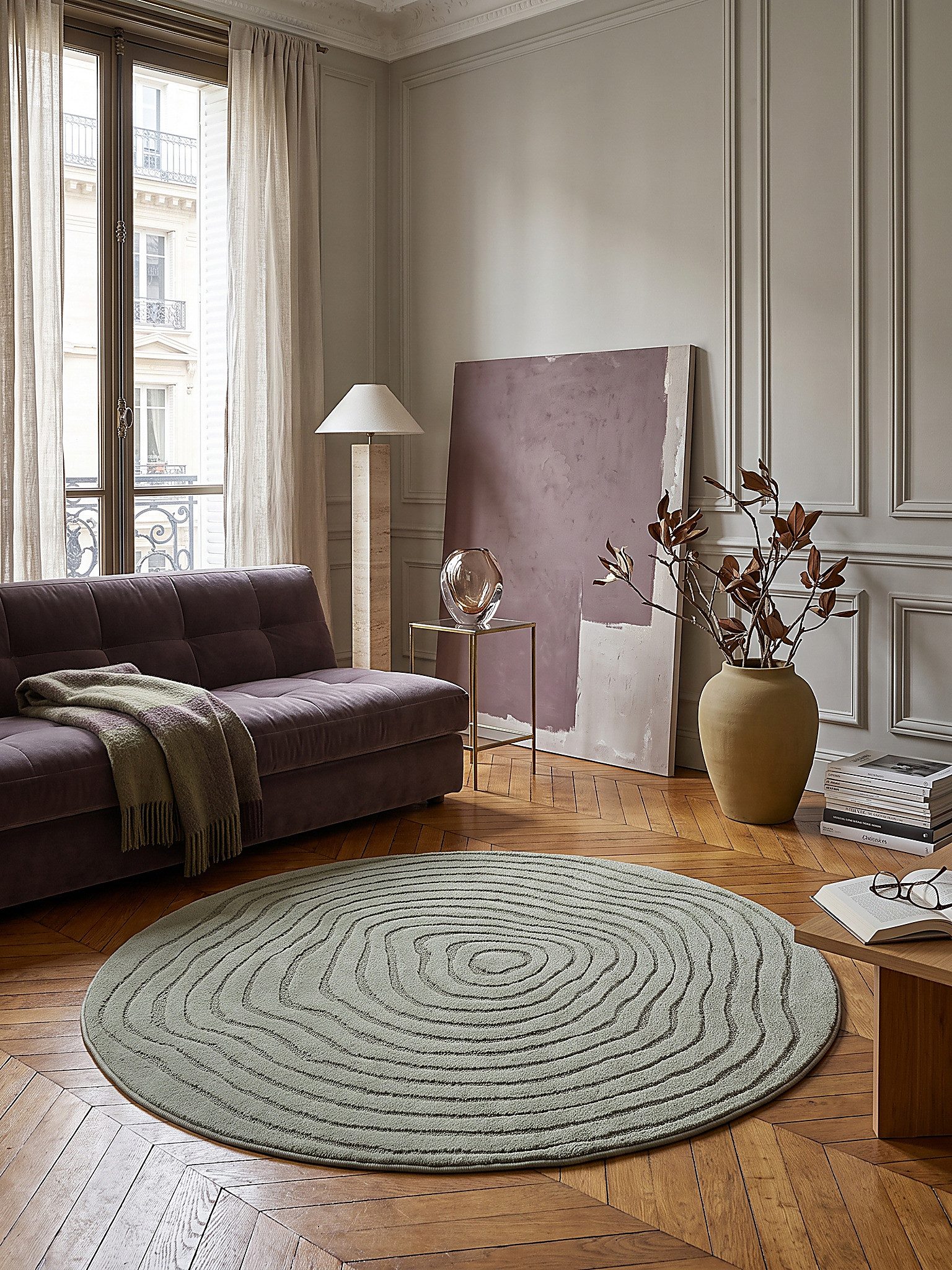 KADIMA DESIGN Teppich CETINA Teppich rund Grün 120x120 Gestreift Polypropylen-Polyester, Rund, Höhe: 16 mm, OEKO-TEX STeP-Produktion, Strapazierfähig, Pflegeleicht, Farbecht