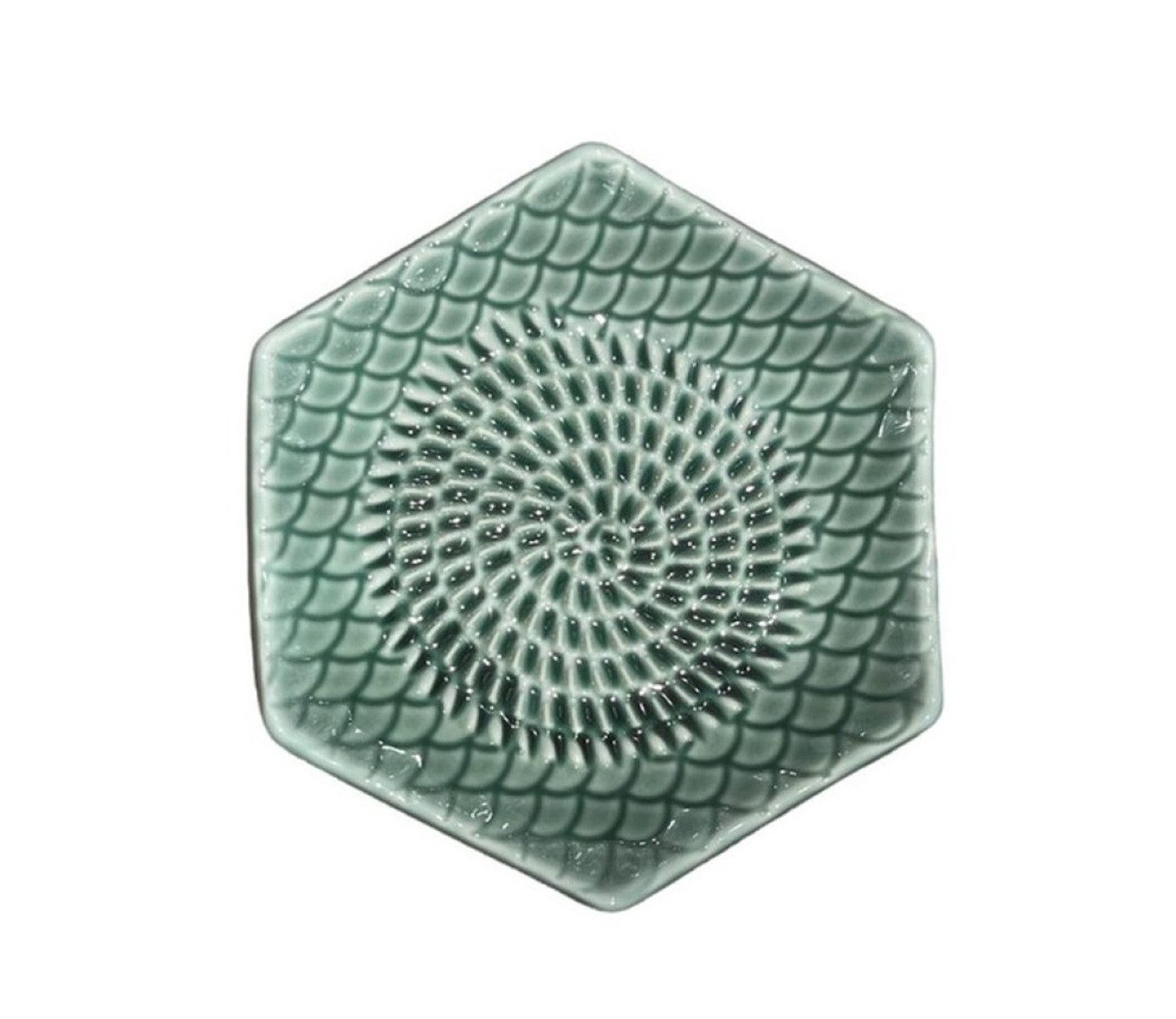 Kaladia Multireibe dunkelgrüner Keramikteller Hexagon - 12x3cm - handgemacht & handbemalt, Keramik, ideal für Ingwer, Parmesan, Schokolade und vieles mehr - Made in Spain