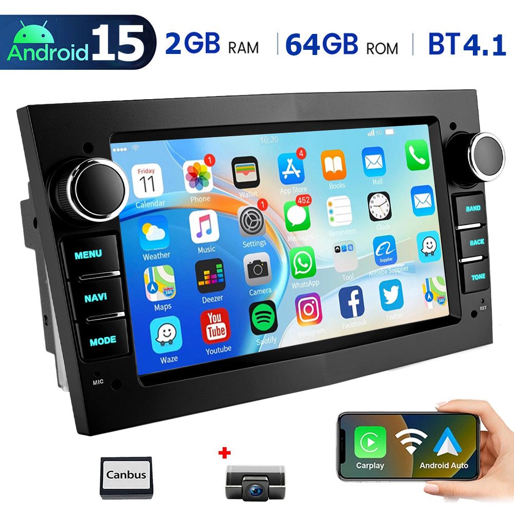 ESSGOO 7'' Android 15/WinCE für Opel Astra H/Corsa C/D/Vectra C/Zafira h 2DIN Autoradio (RDS, 4+64GB(optional), DAB (optional), FM, DAB+ (optional), SWC, Apple Carplay Android Auto GPS Navi WIFI BT EQ)