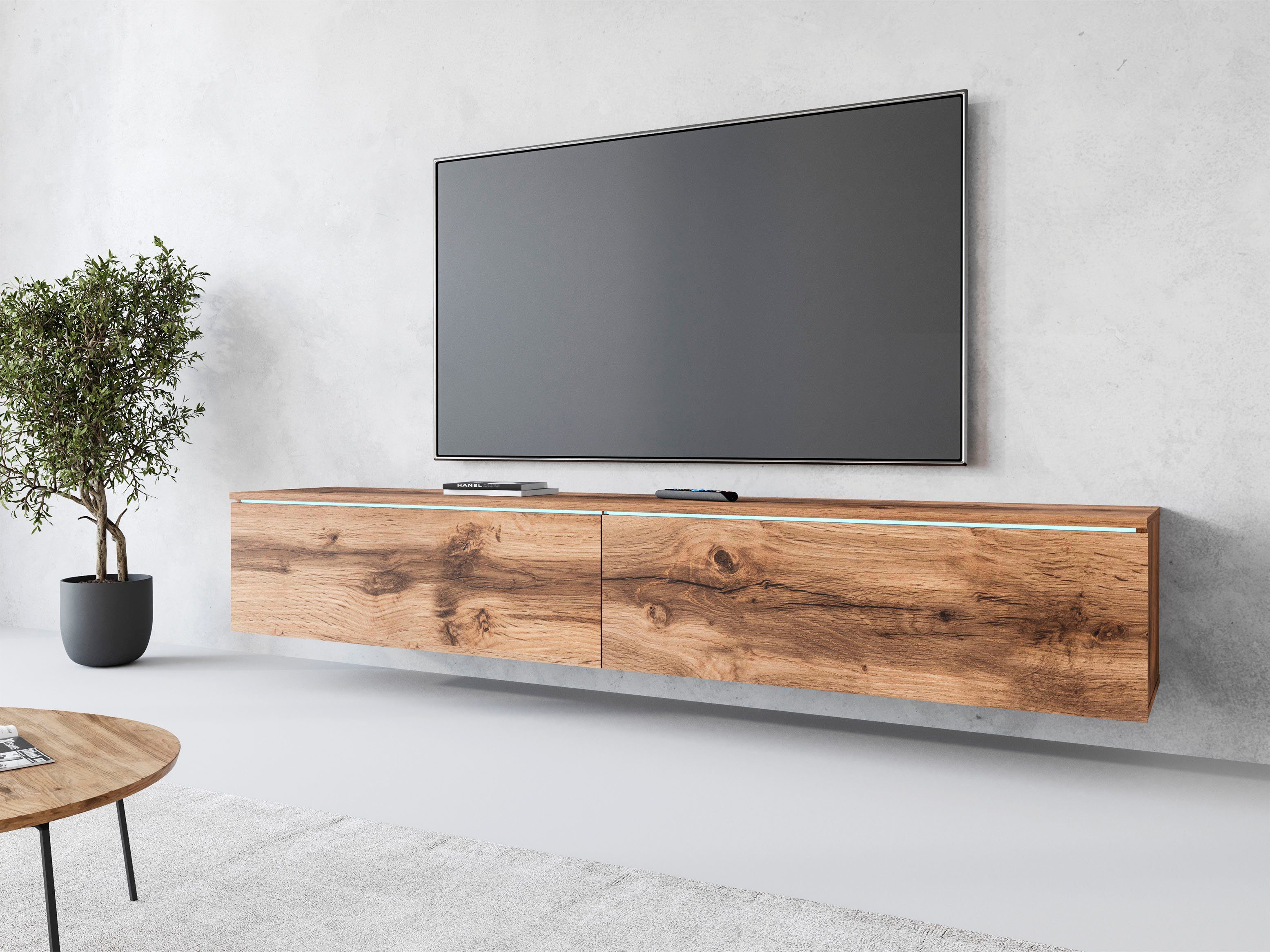 INOSIGN Lowboard LOWBOARD VERA, wahlweise mit oder ohne Beleuchtung, Modernes griffloses TV-Board, 180 cm TV-Schrank, stehend und hängend