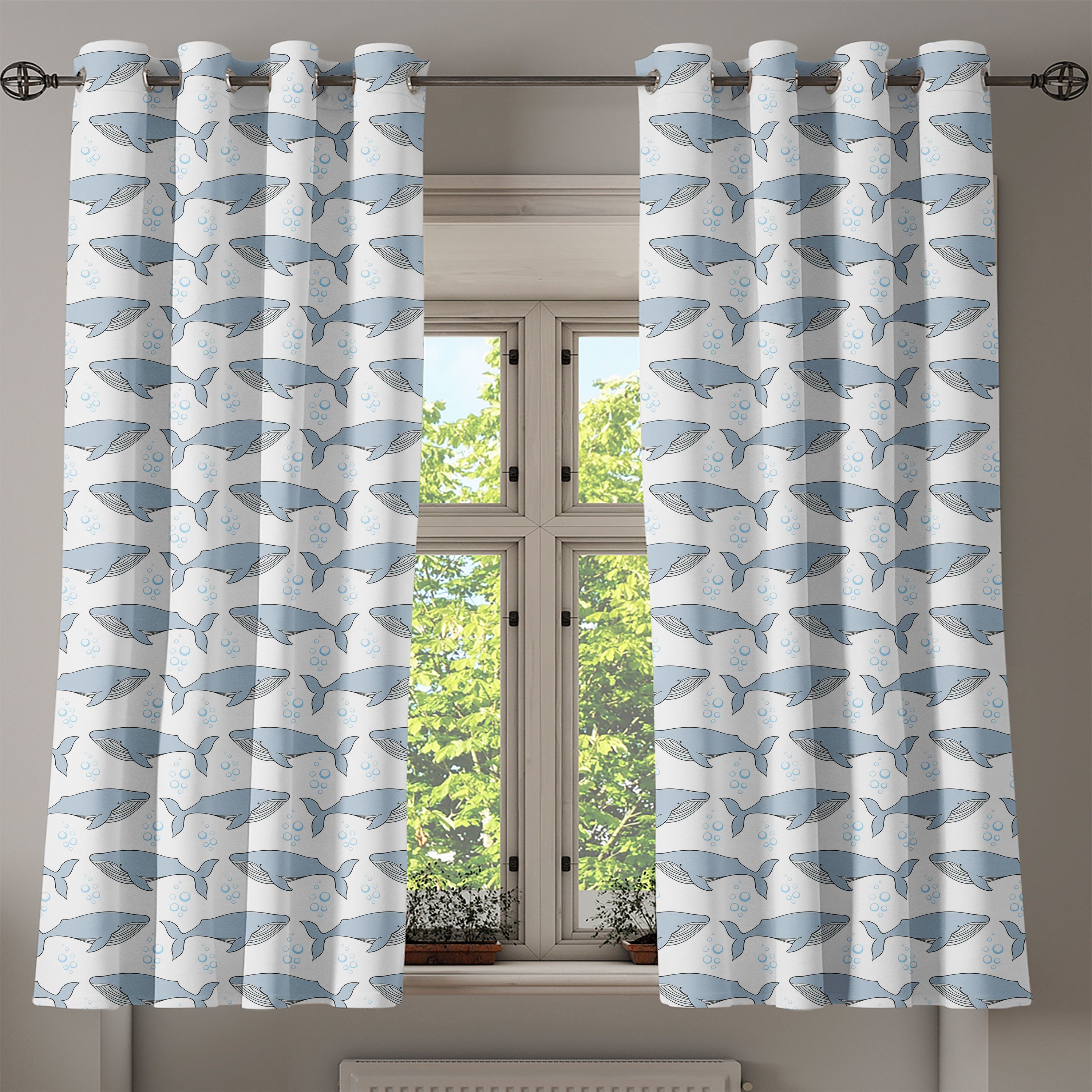 Gardine Dekorative 2-Panel-Fenstervorhänge für Aquatic Wal Abakuhaus, Schlafzimmer of Giants Welt Wohnzimmer