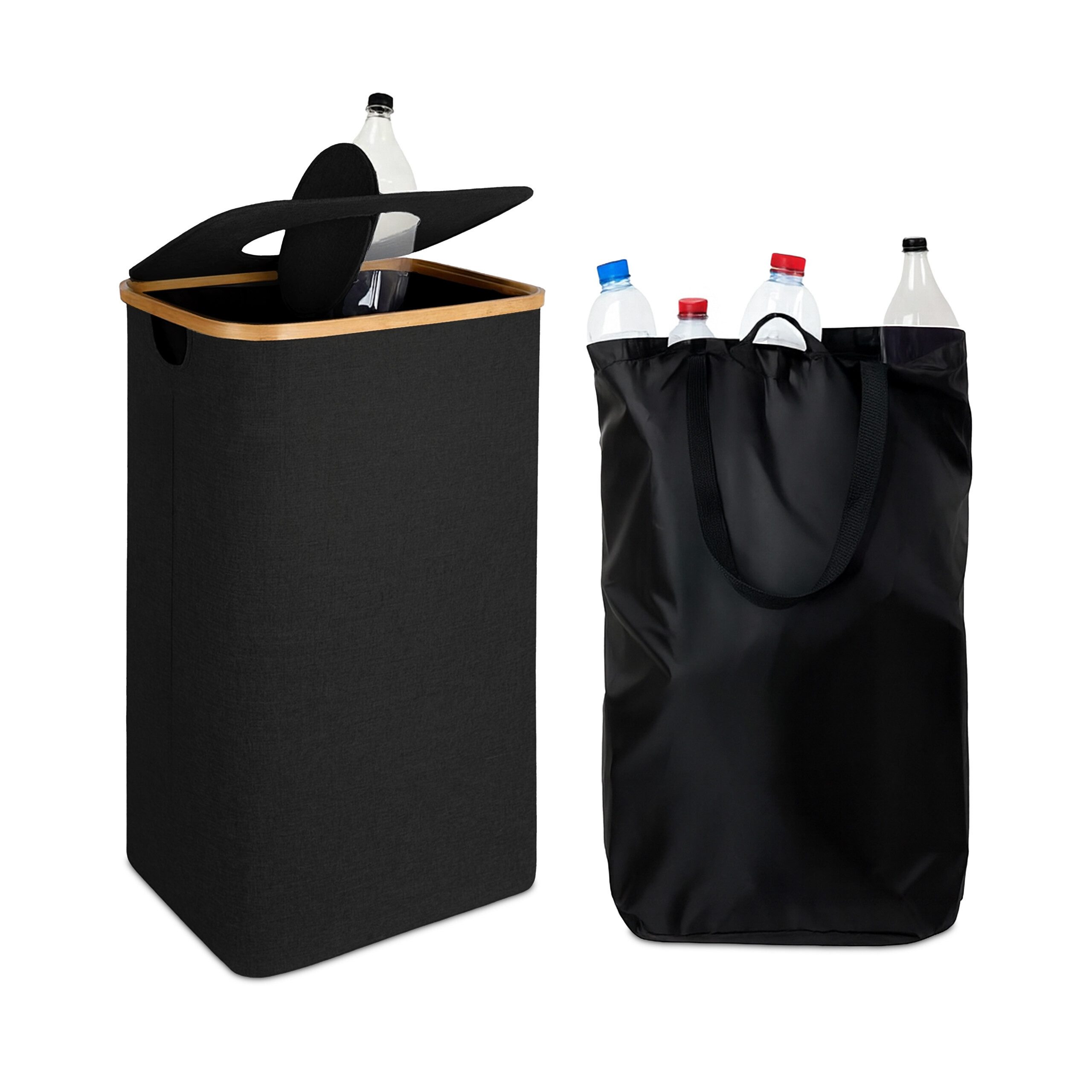 relaxdays Flaschensammler Pfandflaschen Sammelbehälter 100l, schwarz