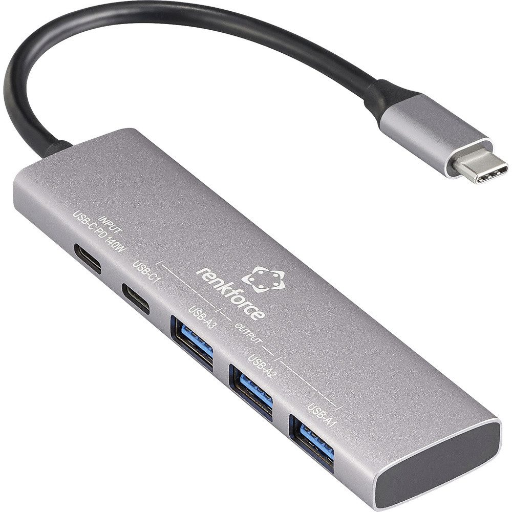 USB-Verteiler Renkforce RF-USBH-300 5 Port USB 3.2 Gen 1-Hub (USB 3.0) Grau