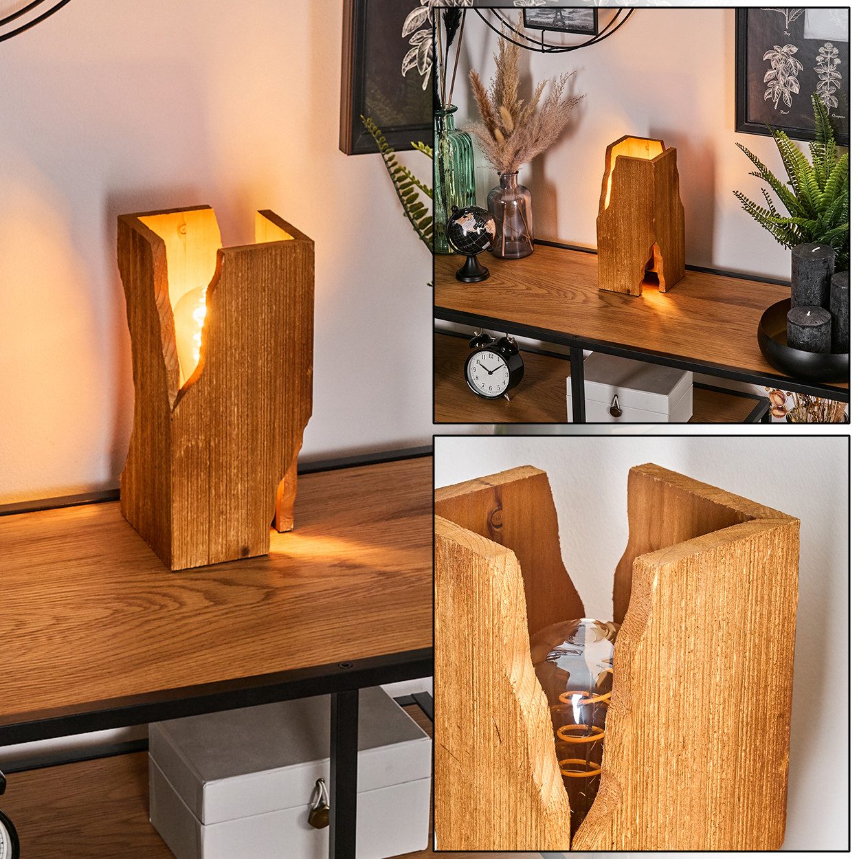hofstein Tischleuchte Tischlampe aus Metall/Holz in Schwarz/Naturfarben, ohne Leuchtmittel