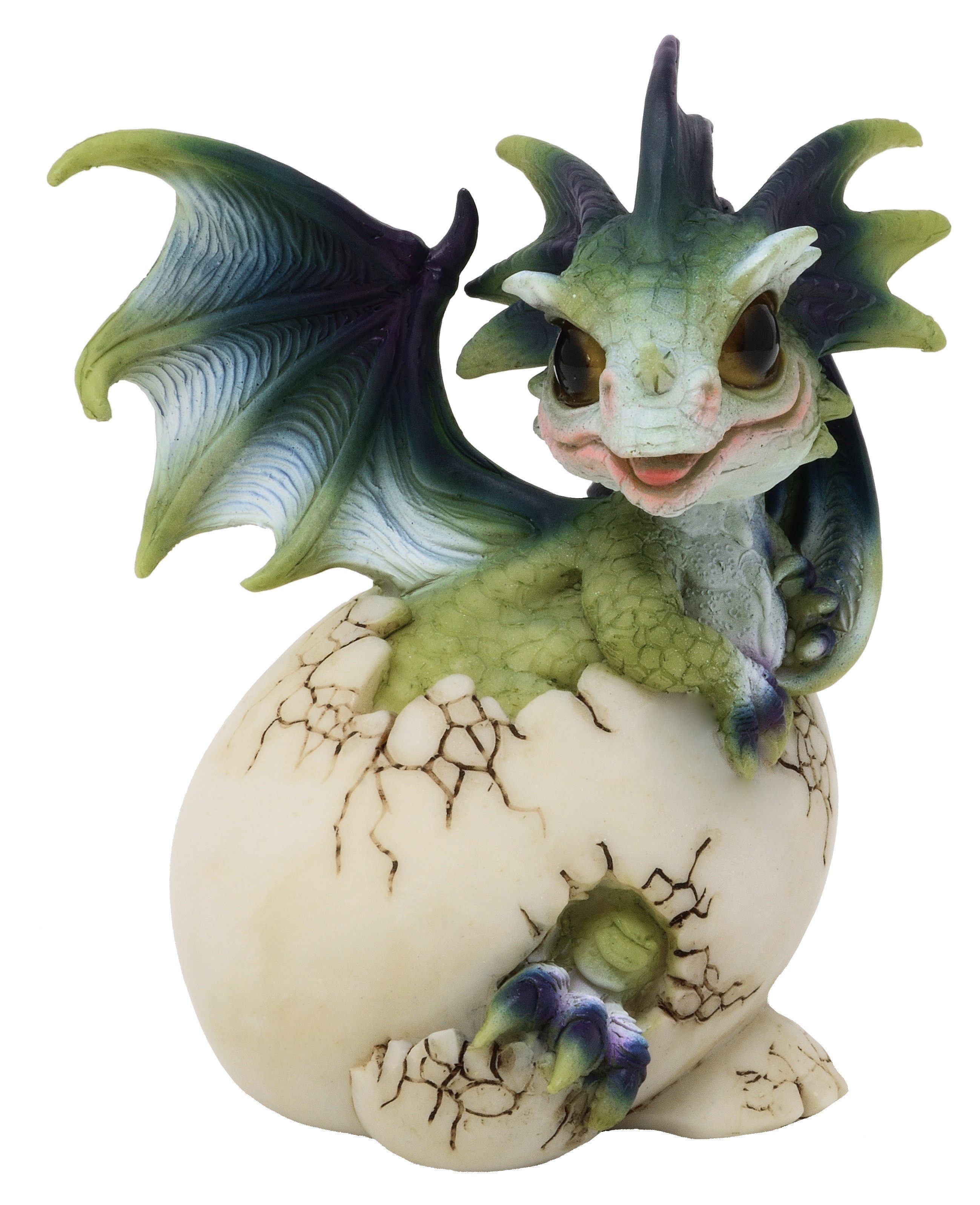 MystiCalls Fantasy-Figur Grüner Drache im Ei Babydrache Drachenfigur Fantasy Drachenei (1 St), Perfekt zu jedem Anlass - Geburtstag, Weihnachten
