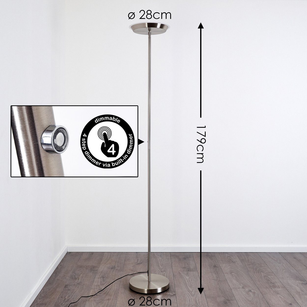 hofstein Stehlampe »Gioz« LED (verstellbar), mit Kelvin, Bodenlampe aus Lumen Metall max 3000 190cm Stehleuchte 2100 in Touchdimmer, Höhe LEDmax. Nickel-matt